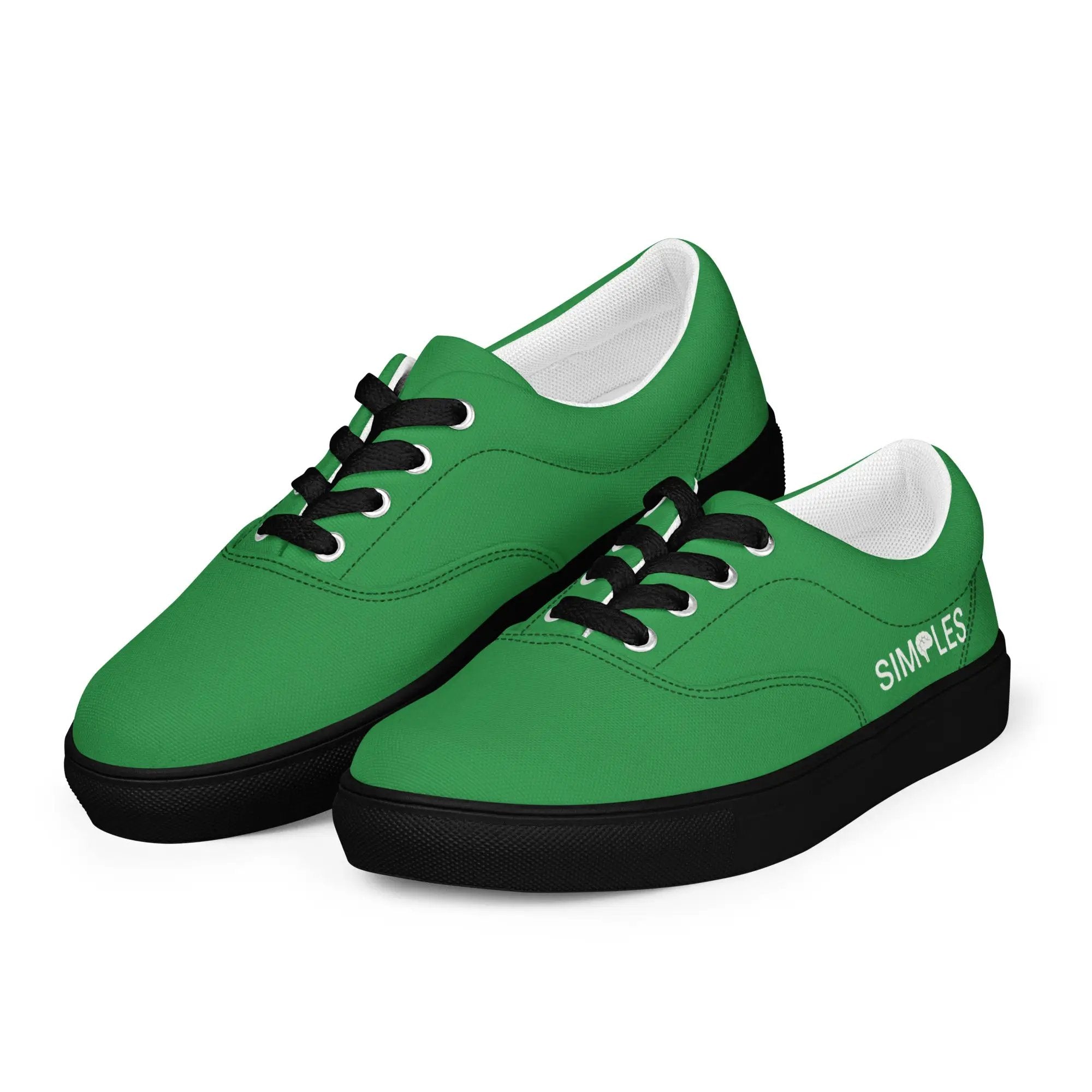 Men's green canvas lace-up shoes pair from Simples Market; white interior, black laces