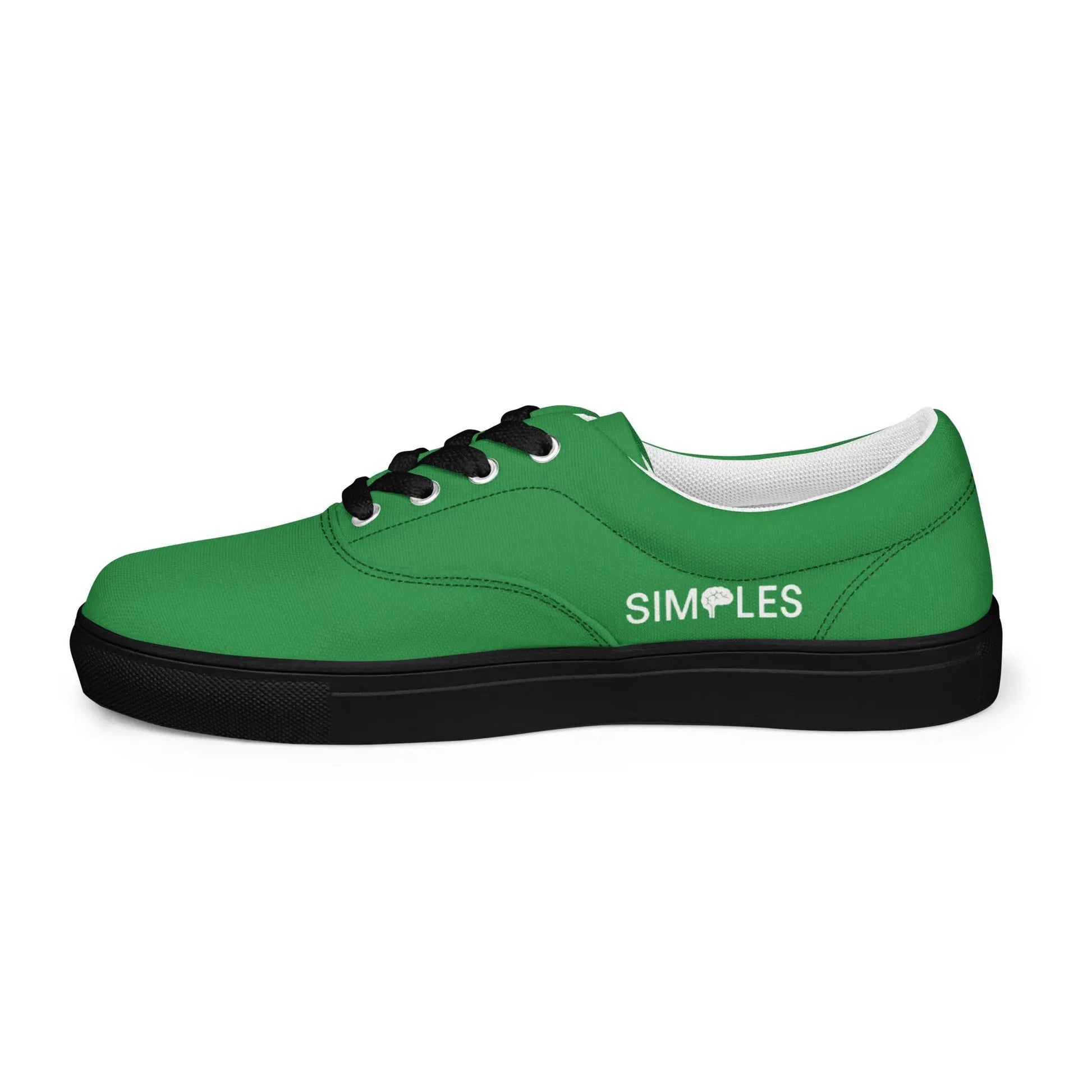 Men's lace-up canvas shoes by Simples Market; green upper, white midsole, black outsole.