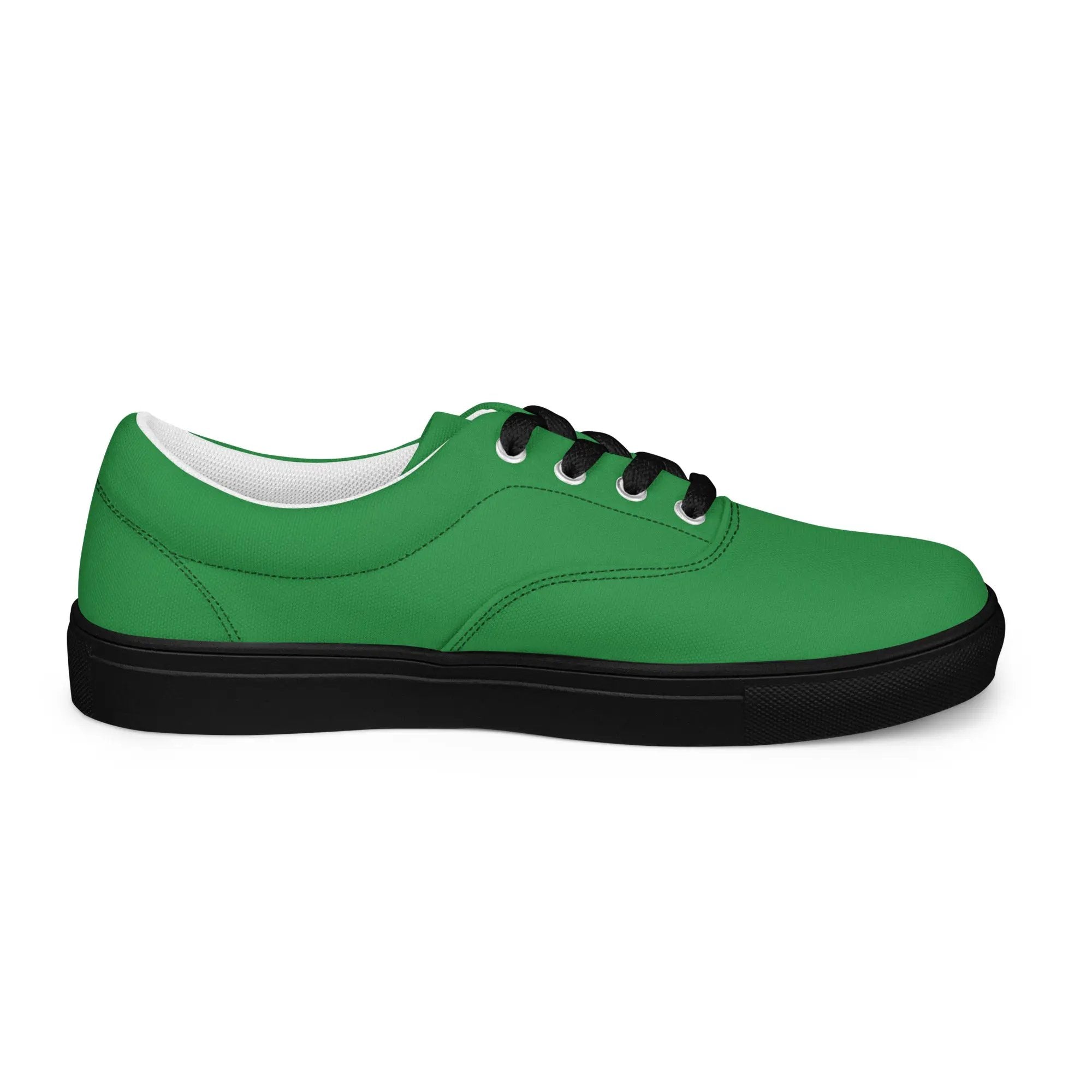 Men’s green canvas lace-up shoes with black laces and black sole