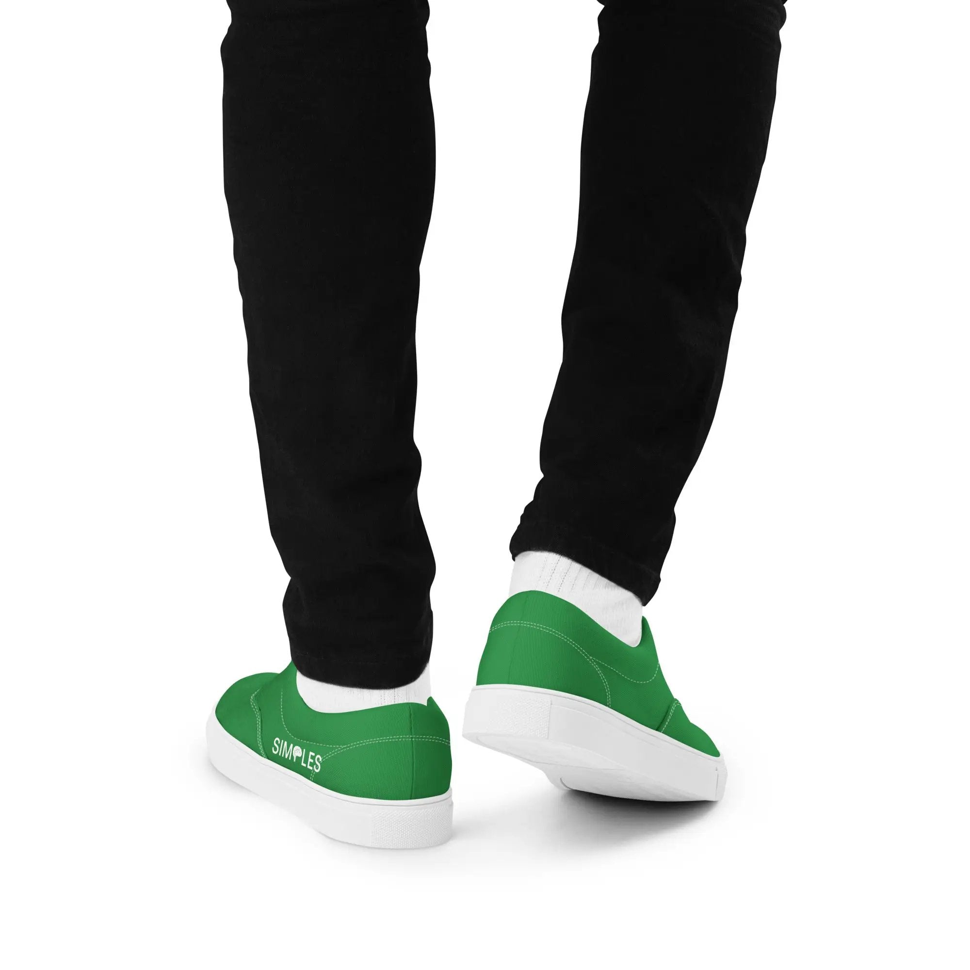 Men's lace-up canvas shoes by Simples Market, green with white soles (pair)