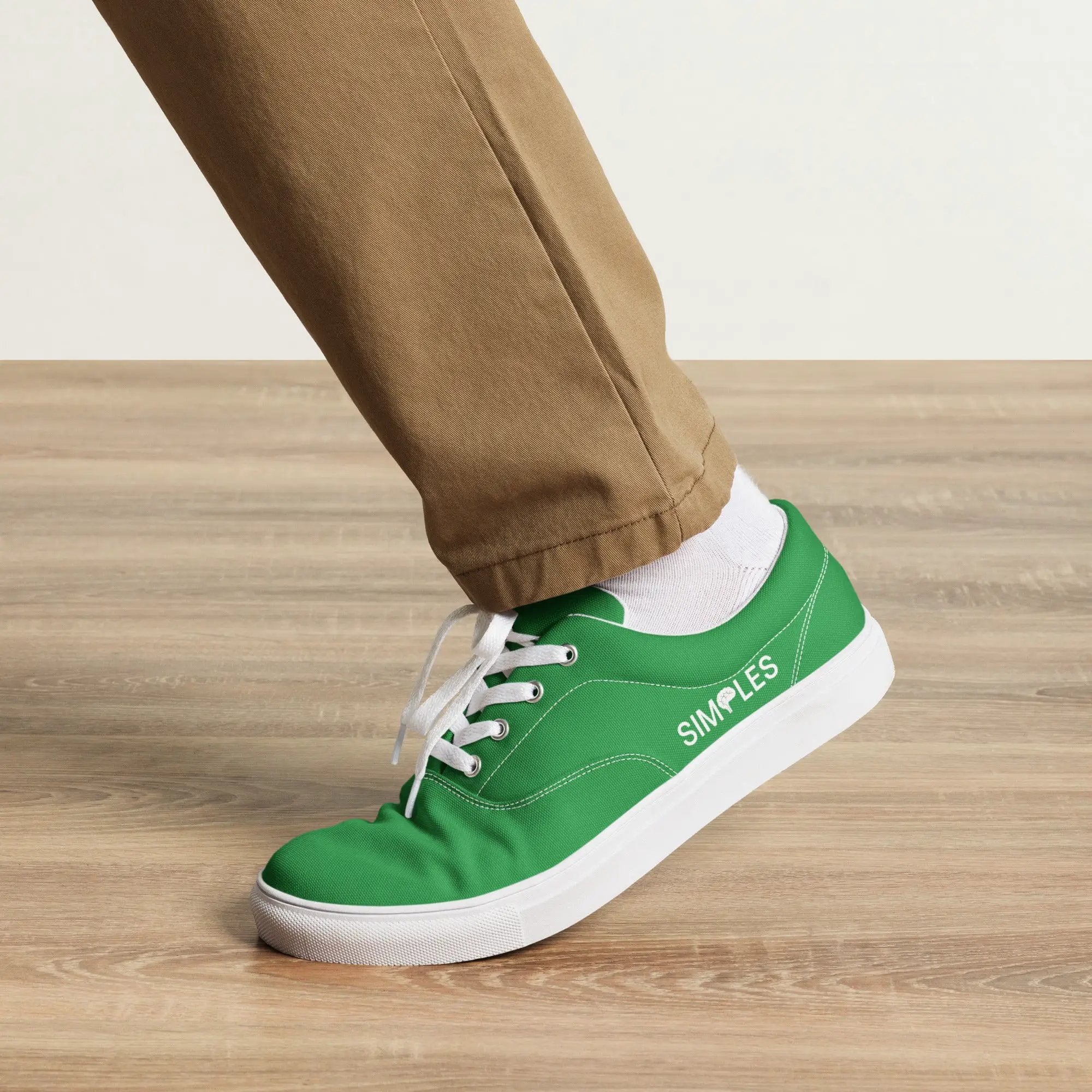 Men's lace-up canvas shoes, green with white sole, Simples Market