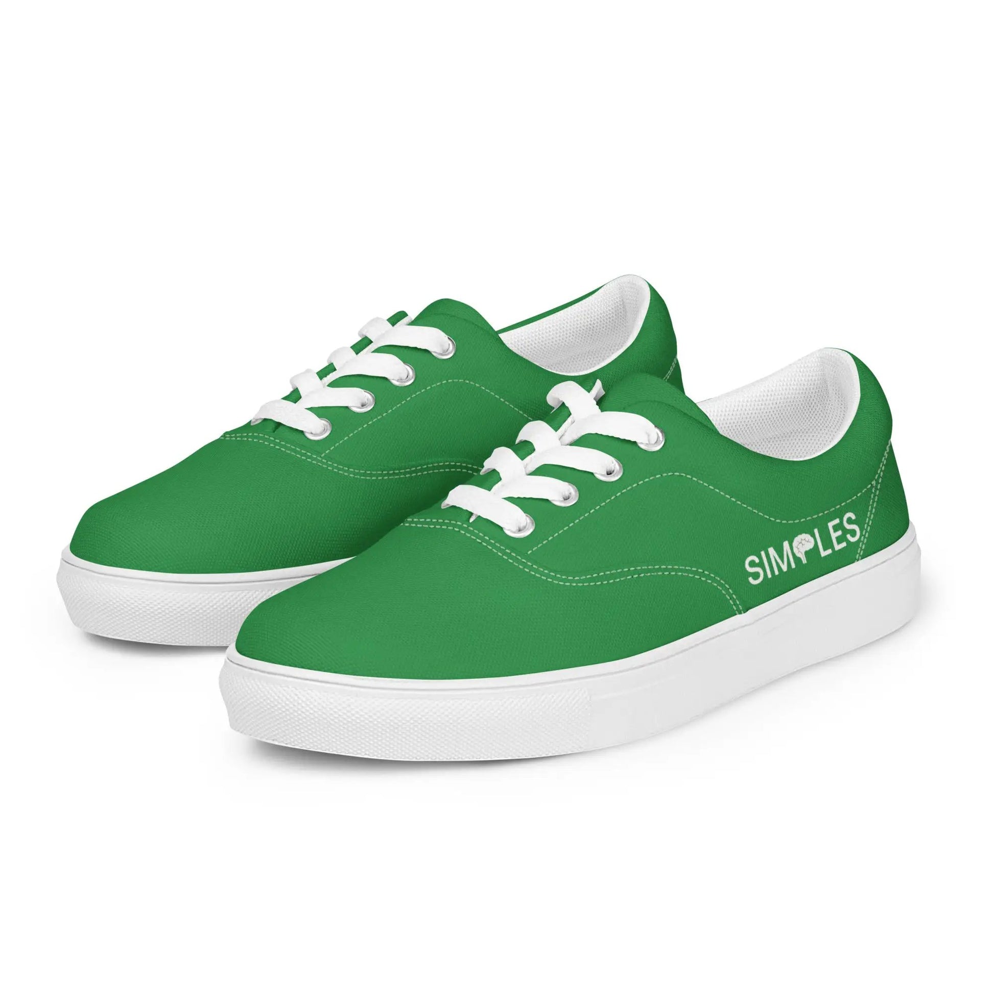 Pair of men's lace-up canvas shoes by Simples Market in green with white laces