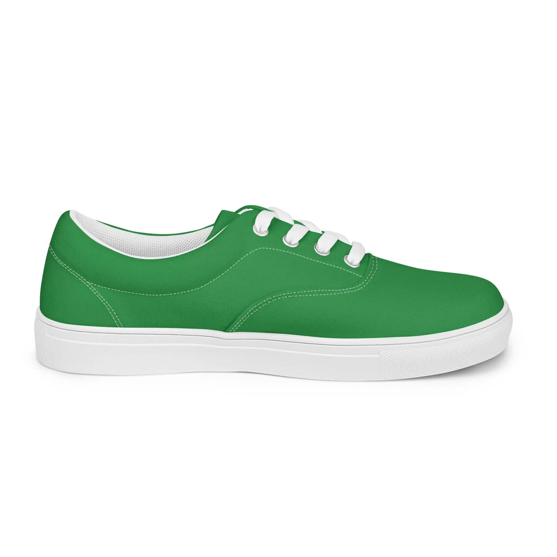 Men’s lace-up canvas shoes, green with white laces and sole, Simples Market