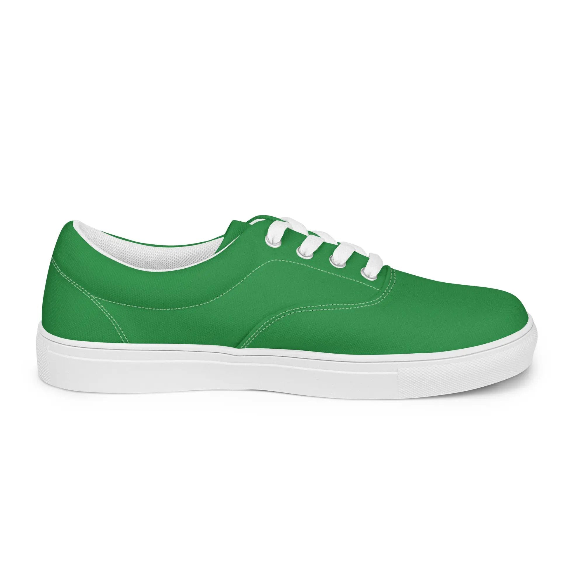 Men’s lace-up canvas shoes, green with white laces and sole, Simples Market