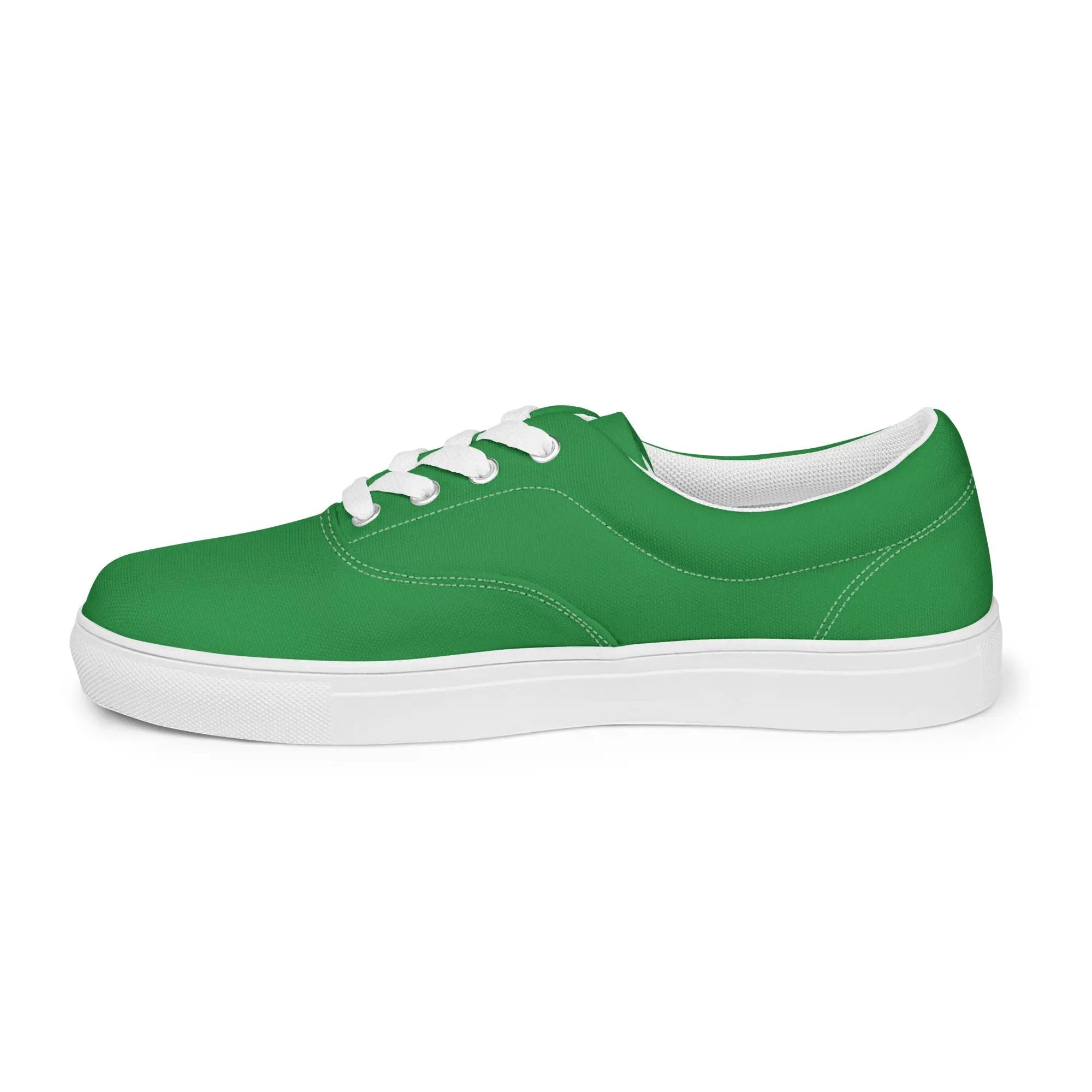 Men's lace-up canvas shoes in green with white sole