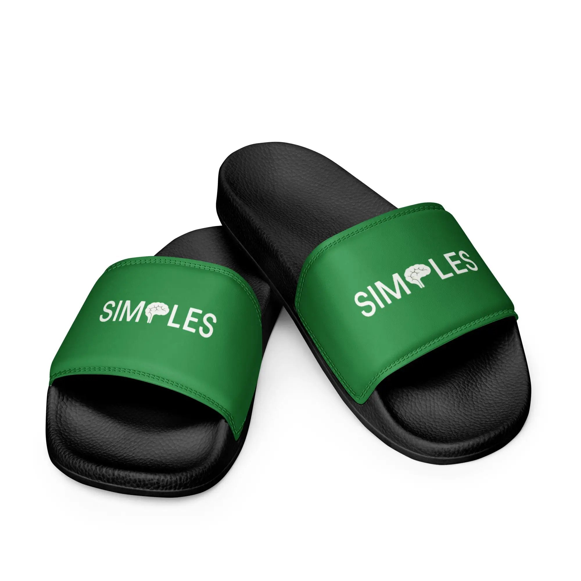 Men’s slides by Simples Market; black bases with green straps (3-pack)