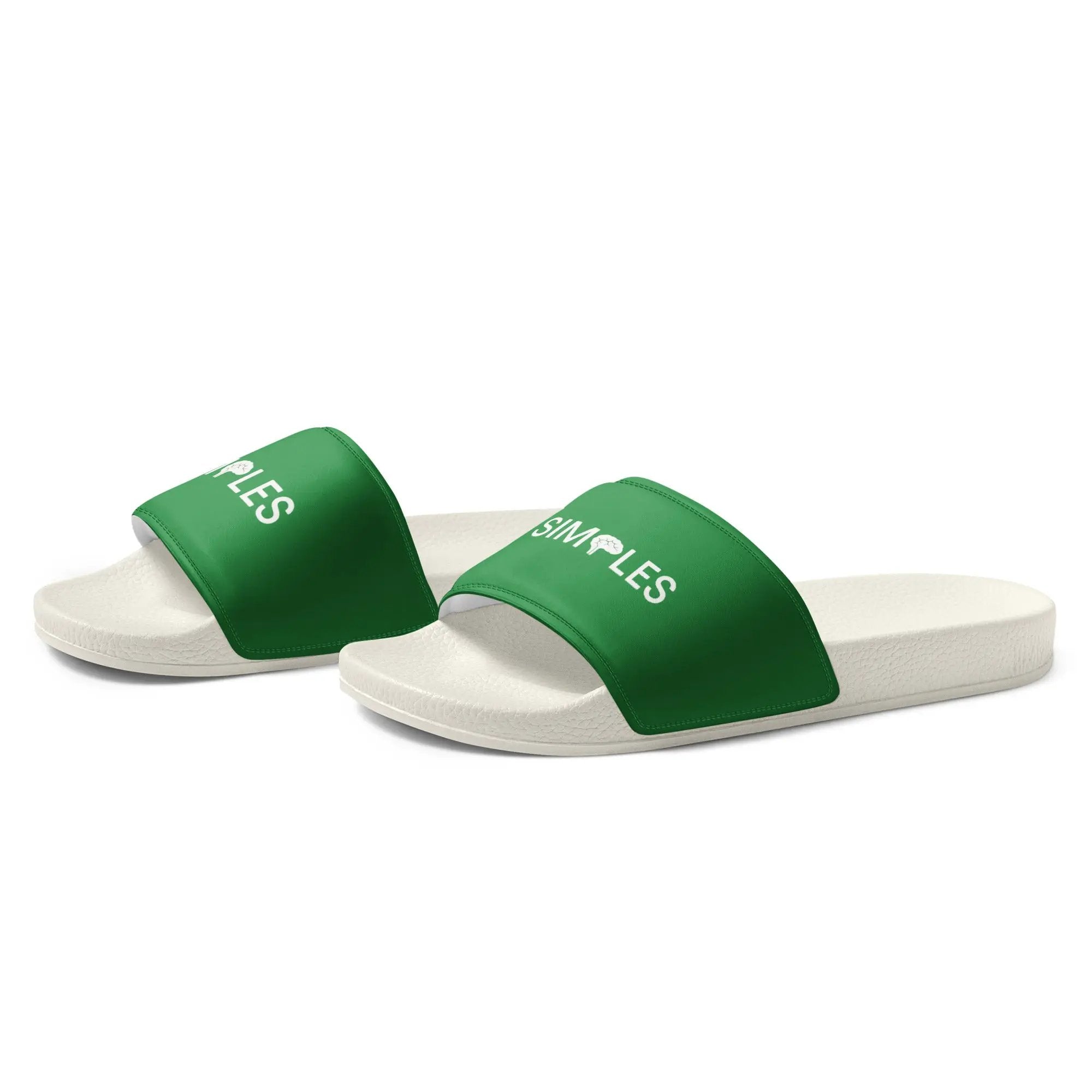 Men’s slides by Simples Market; two green-strap sandals with white soles.