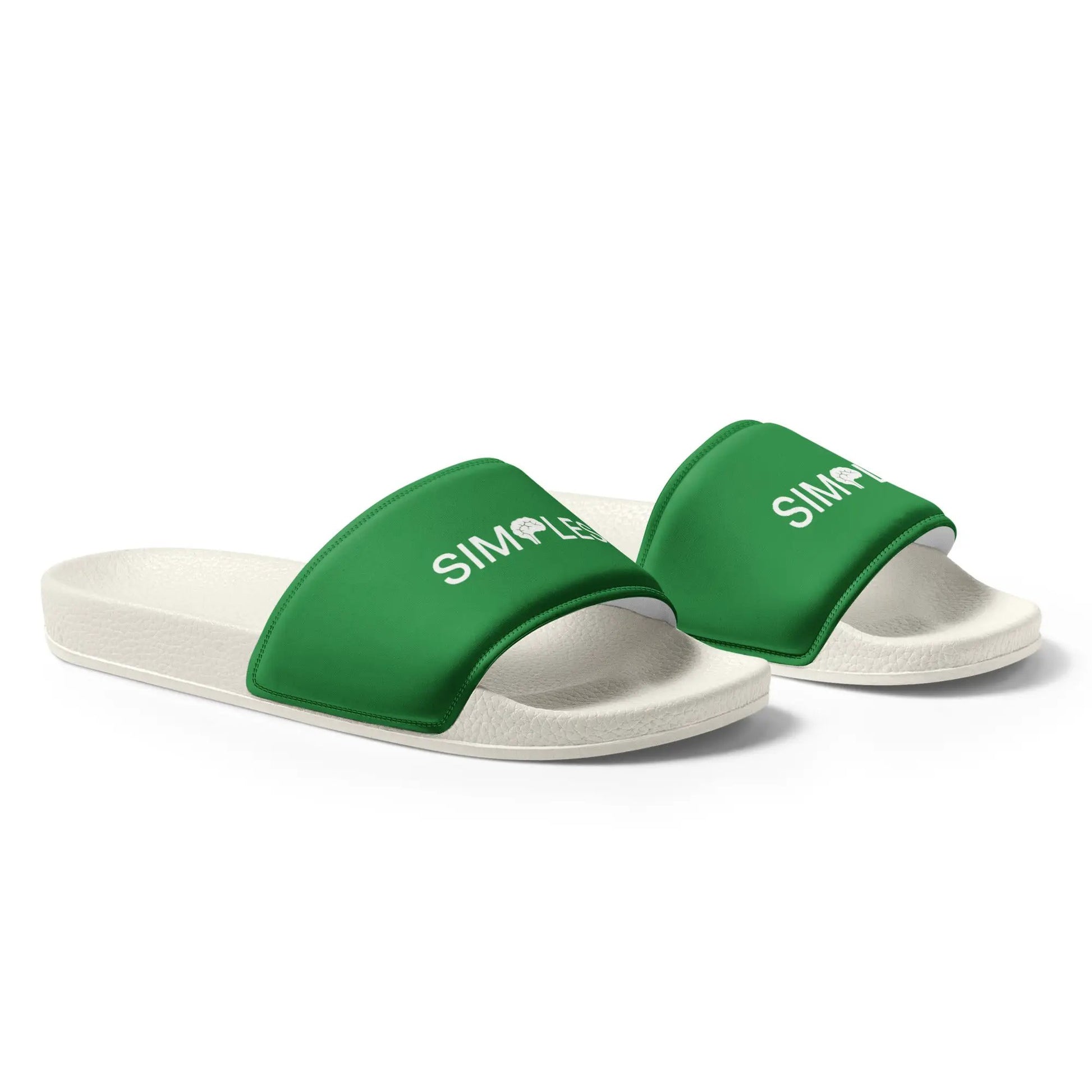 Pair of Simples Market men's slides with green straps and white soles