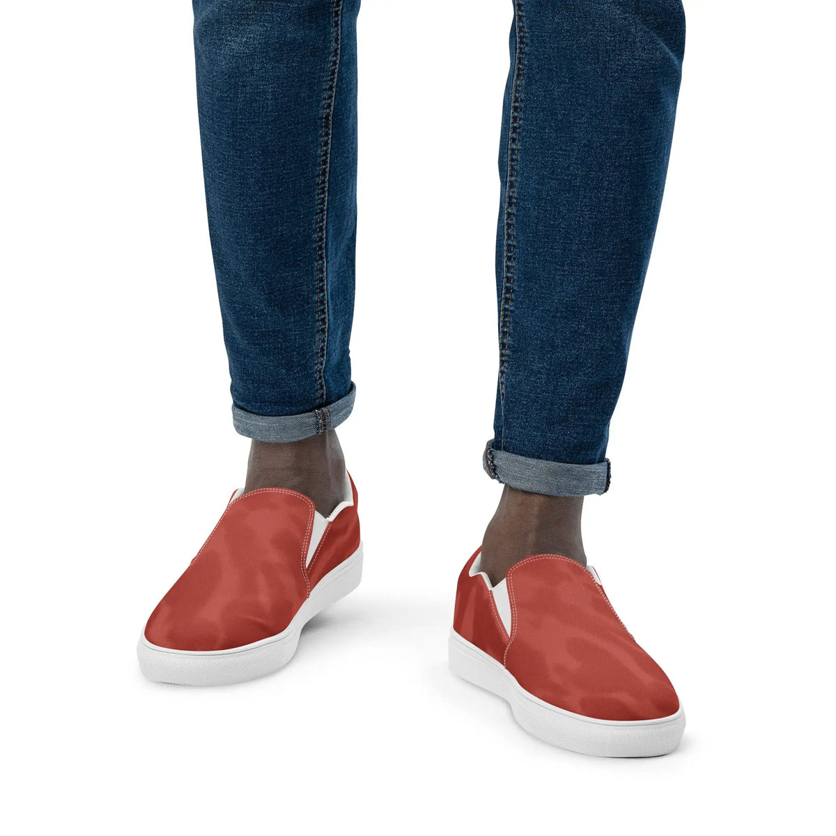 Men’s slip-on canvas shoes by Simples Market, red canvas uppers with white soles (pair)