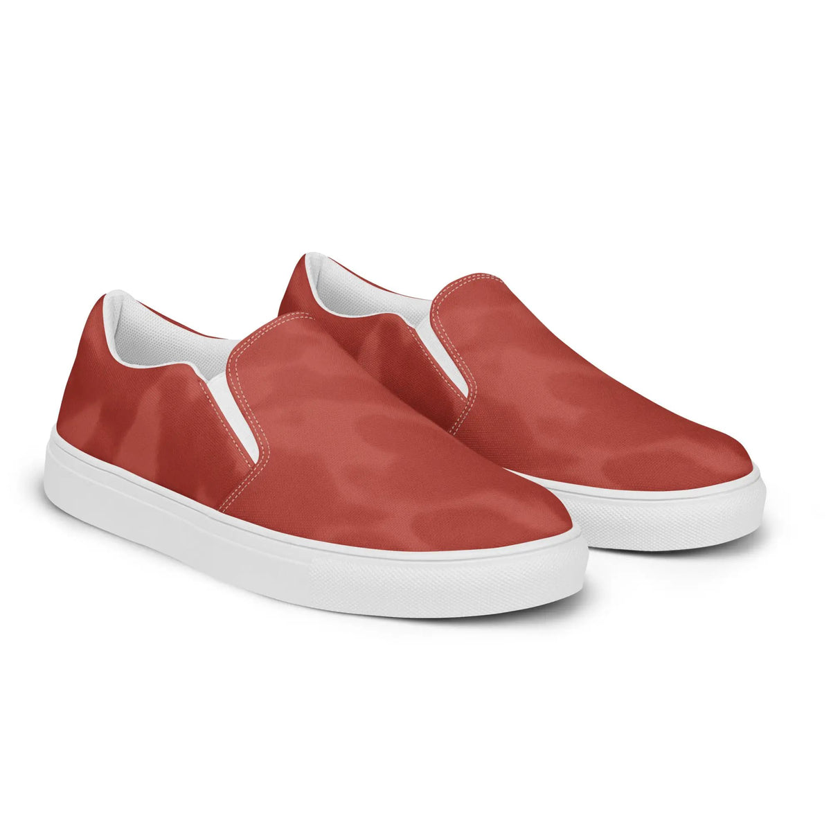 Simples Market men's red canvas slip-on shoes with white soles, pair