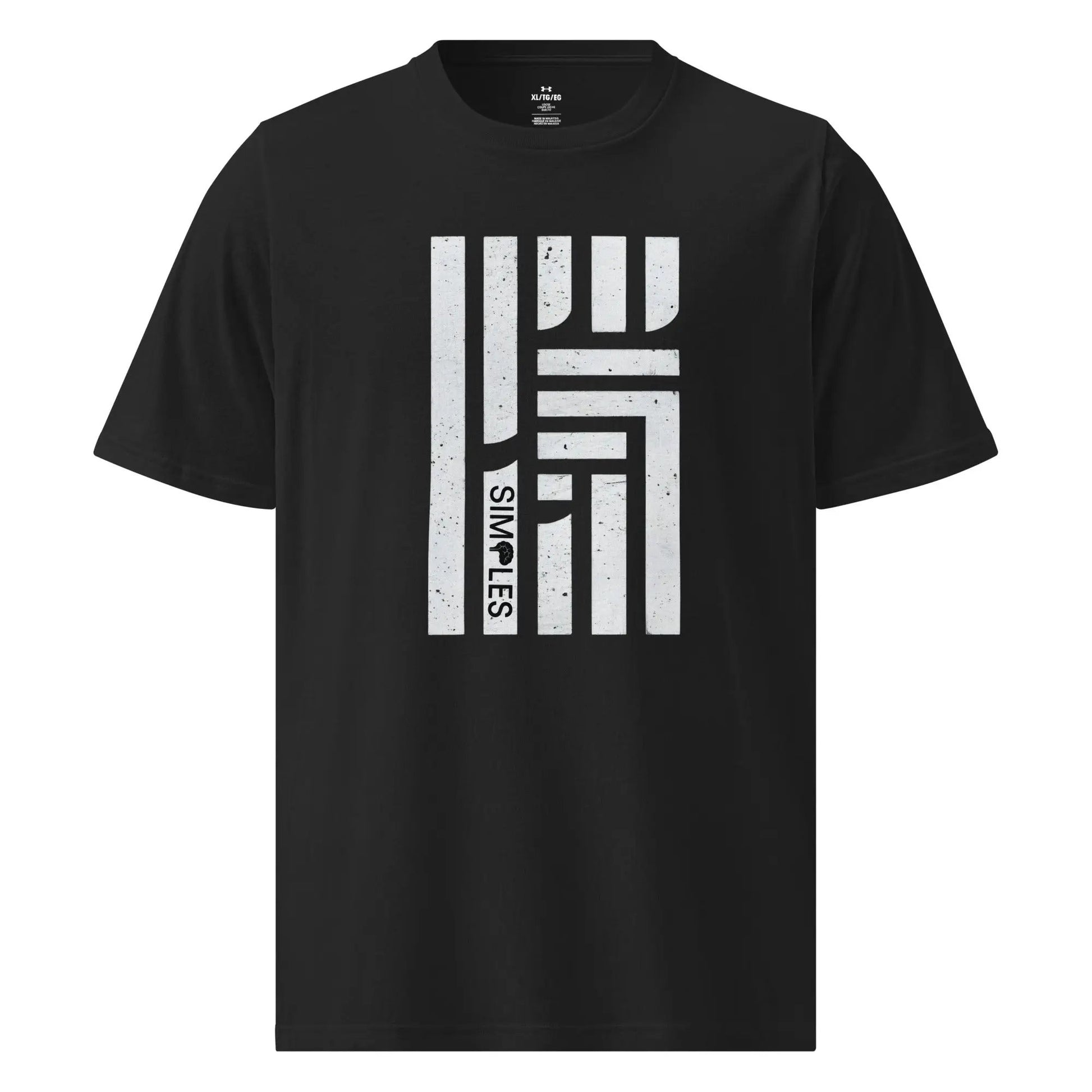 Under Armour athletic t-shirt in black with a large distressed white vertical graphic print