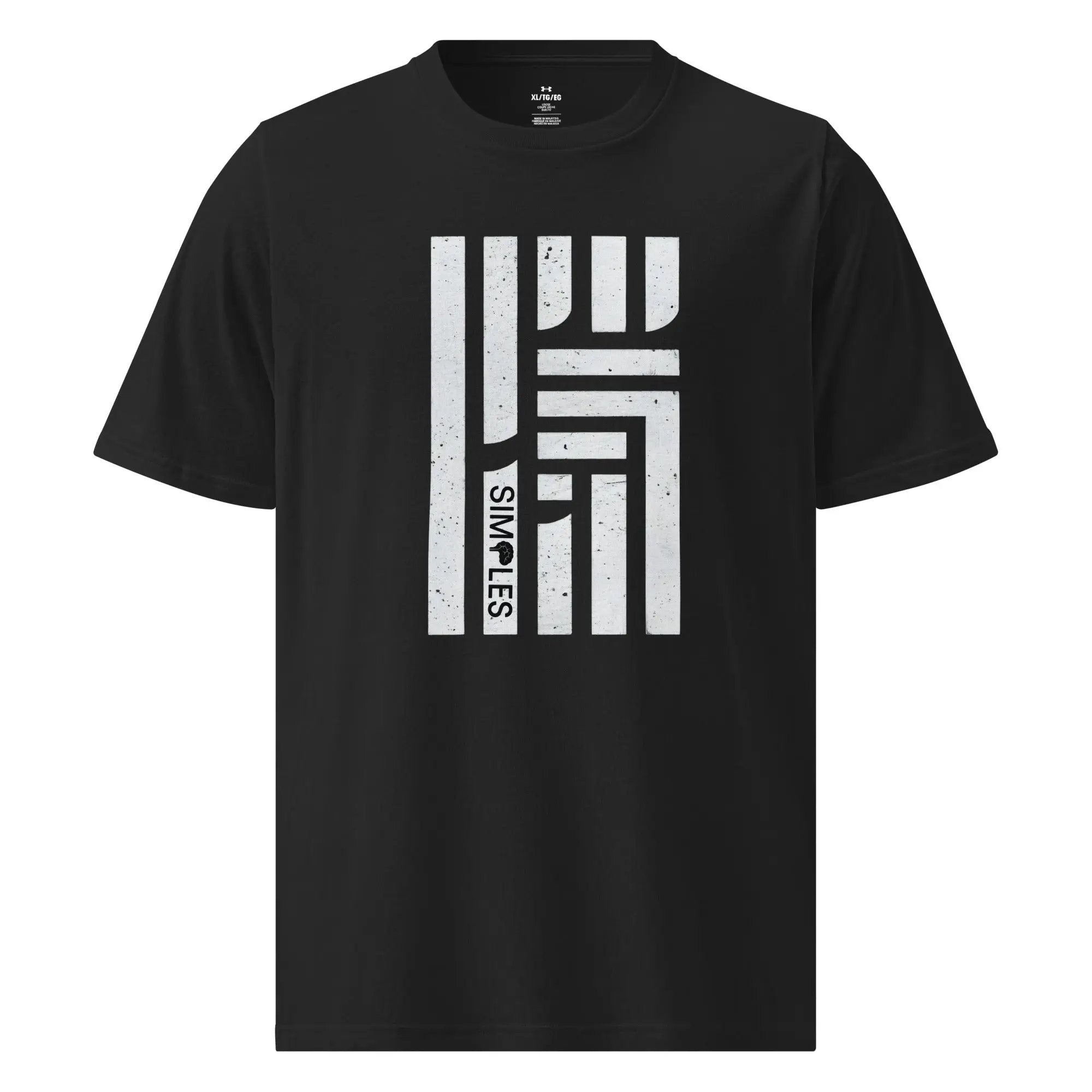 Under Armour athletic t-shirt in black with a large distressed white vertical graphic print