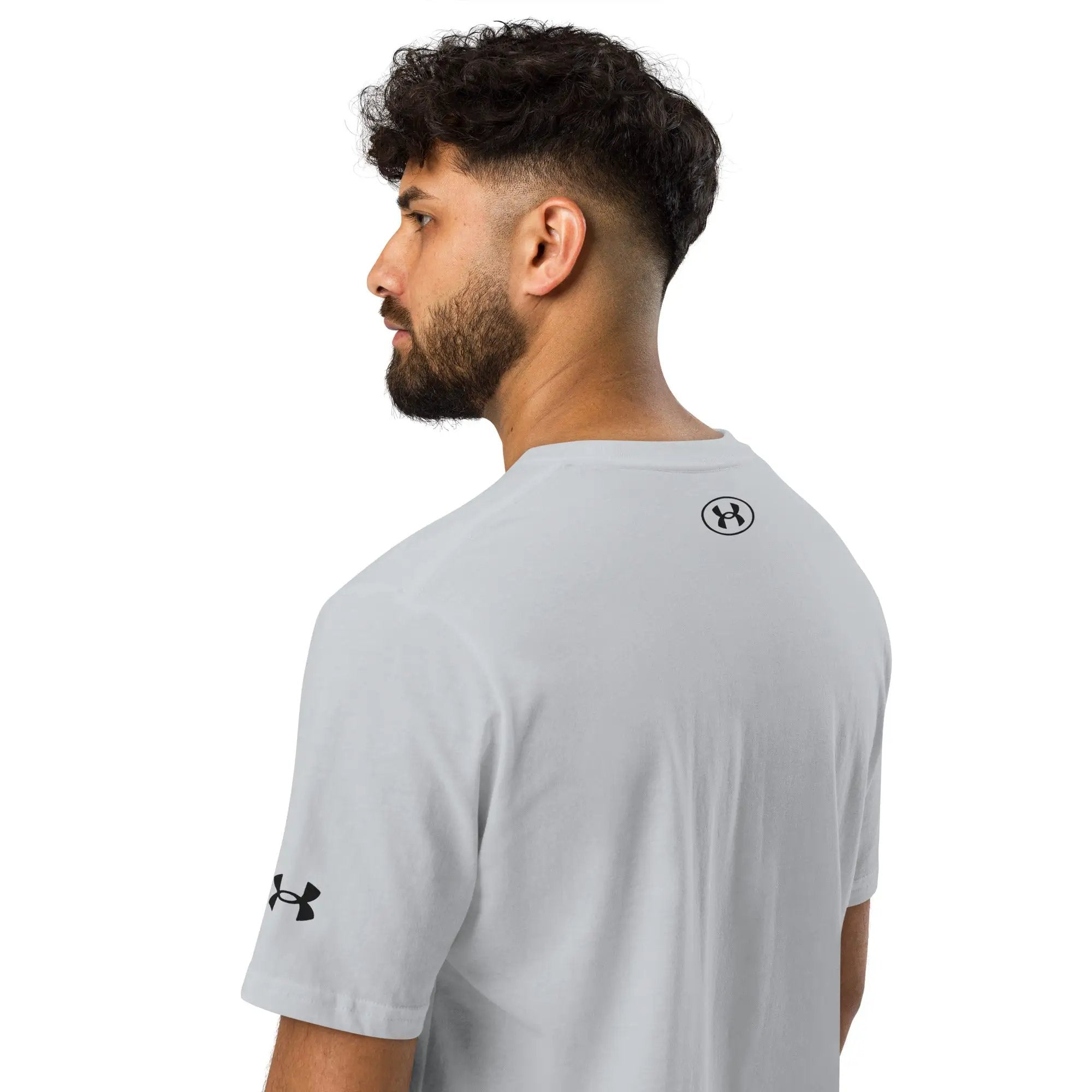 Under Armour athletic short-sleeve t-shirt in light gray with UA logo on sleeve