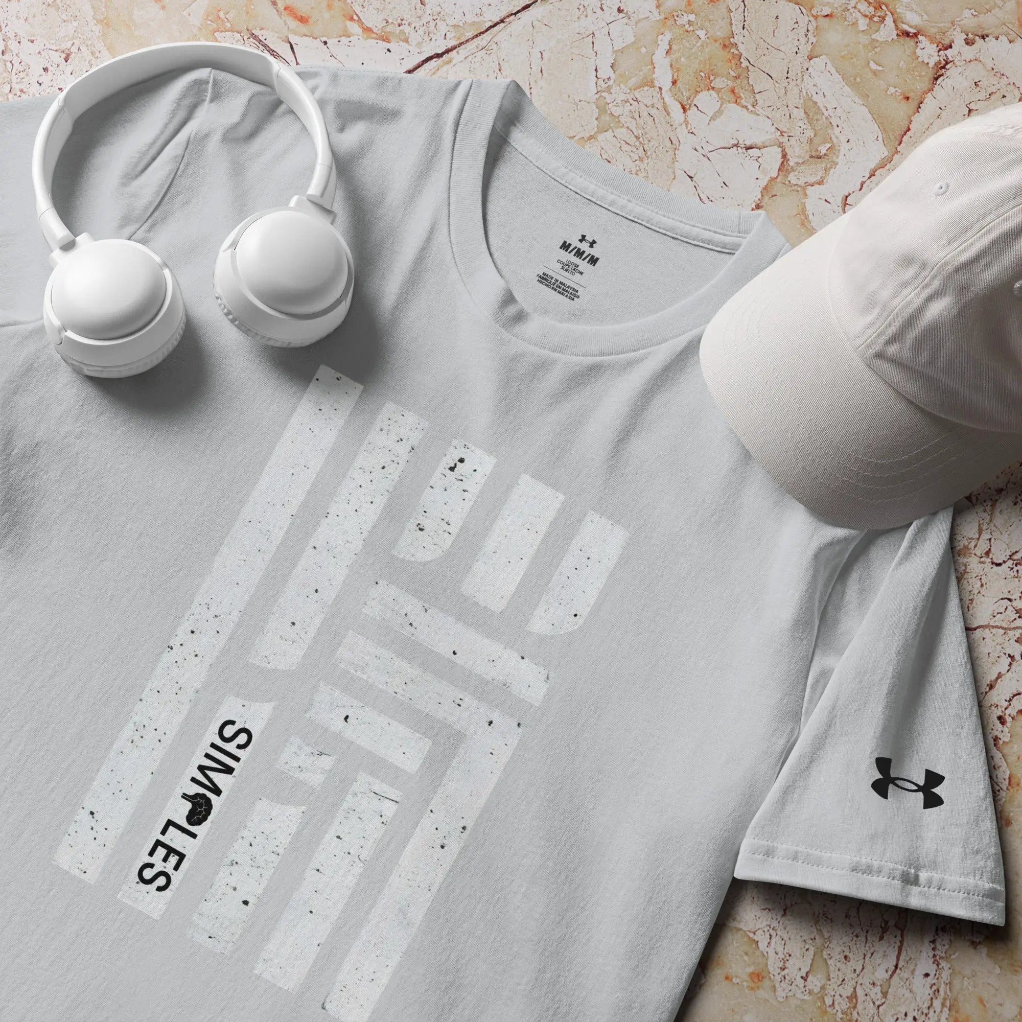 Under Armour athletic t-shirt in light gray with visible UA logo on front