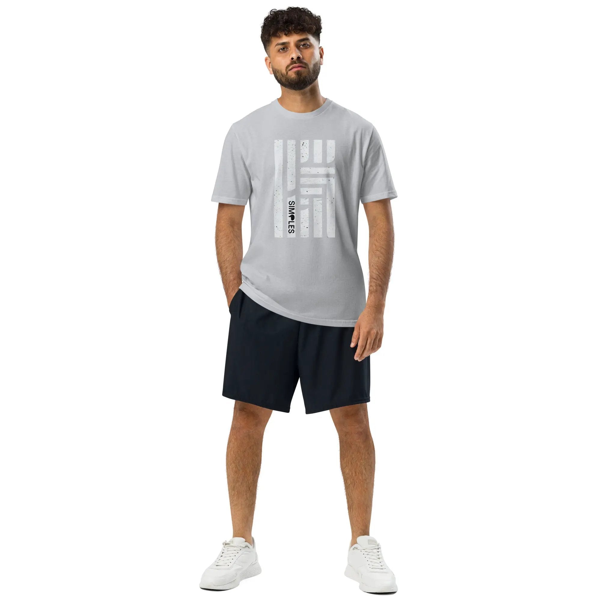 Athletic t-shirt, gray with vertical bar graphic design