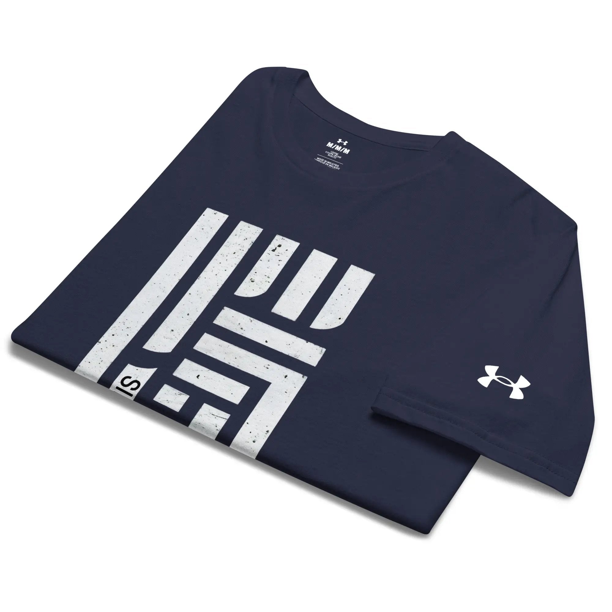 Under Armour athletic t-shirt, navy with bold white graphic print