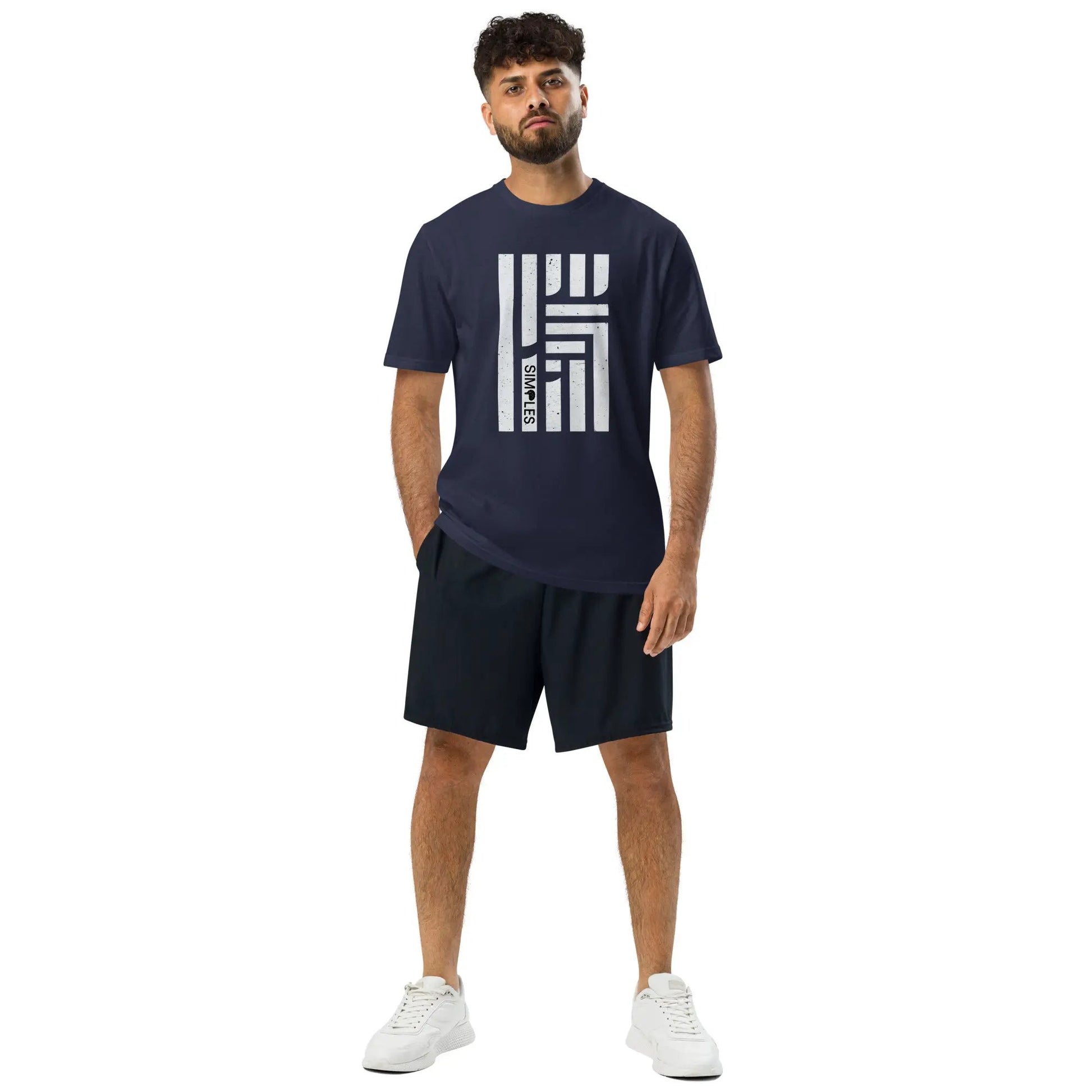 Under Armour navy athletic t-shirt with large white rectangular graphic on front