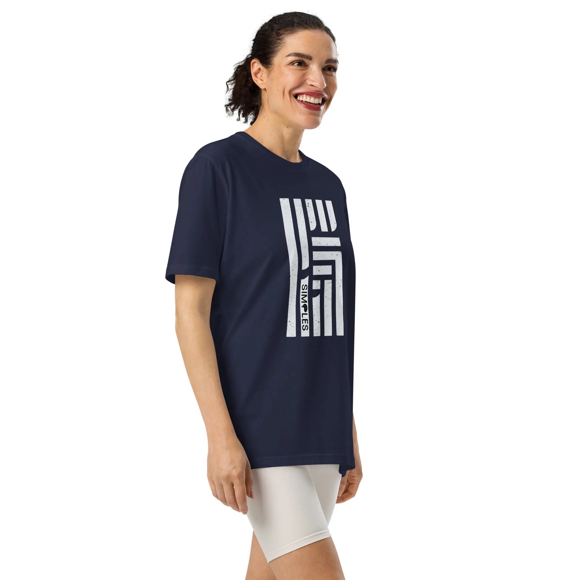 Under Armour athletic t-shirt, navy with bold white vertical graphic print on front.