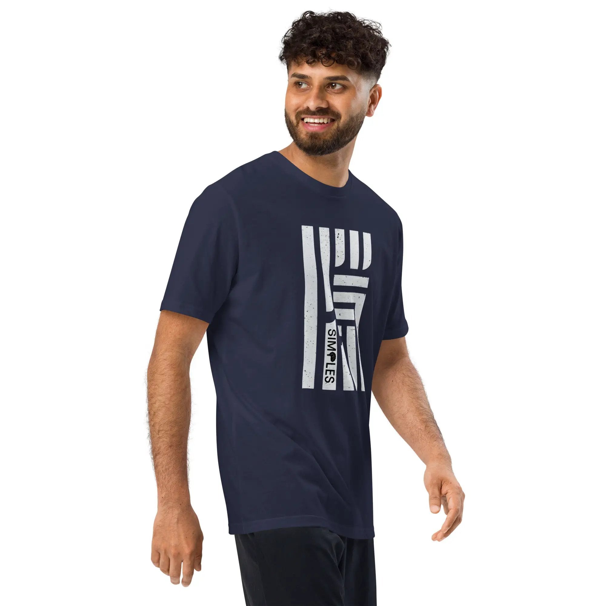 Under Armour athletic t-shirt, navy with large white vertical graphic print.