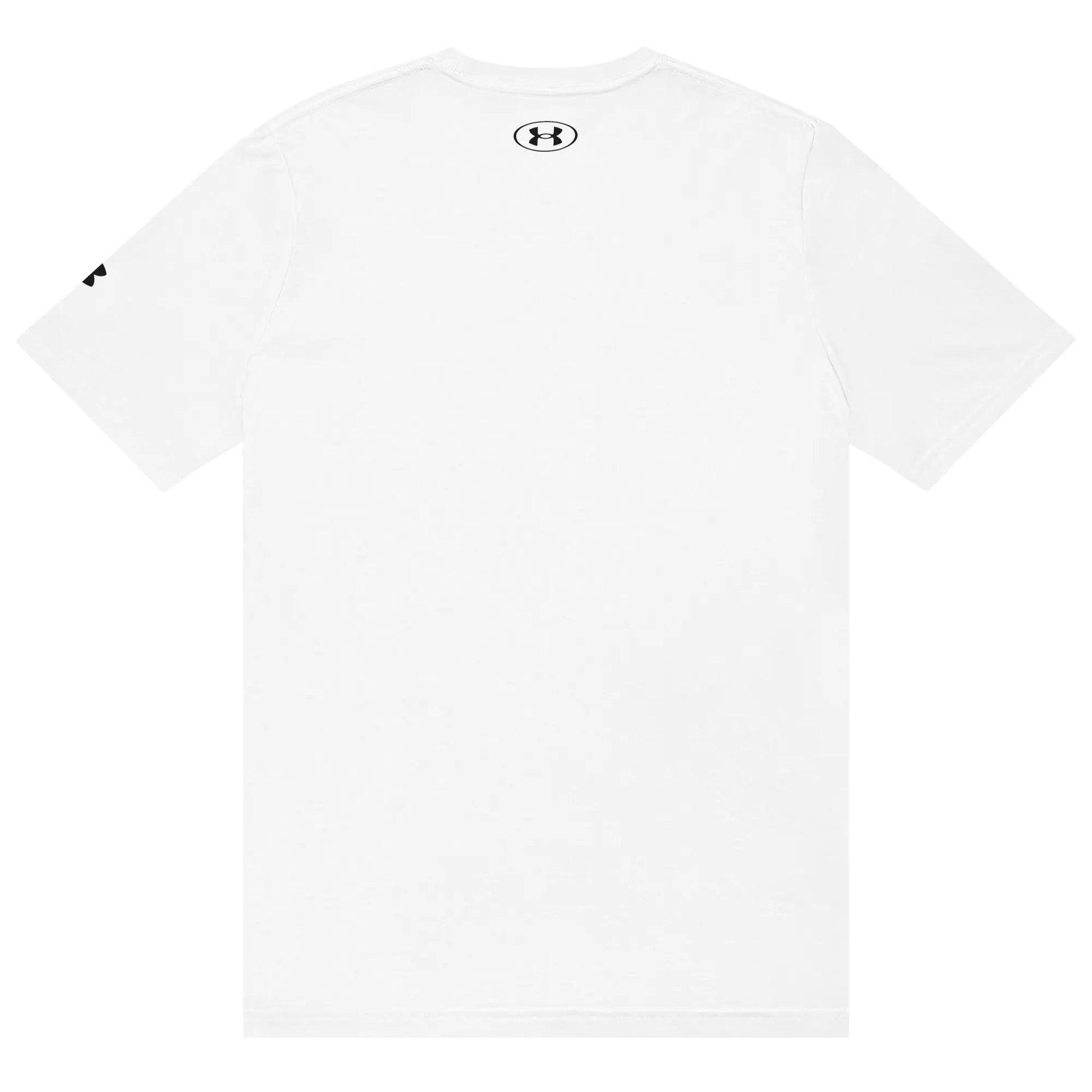 Under Armour athletic t-shirt, white, short-sleeve with UA logo on the upper back.