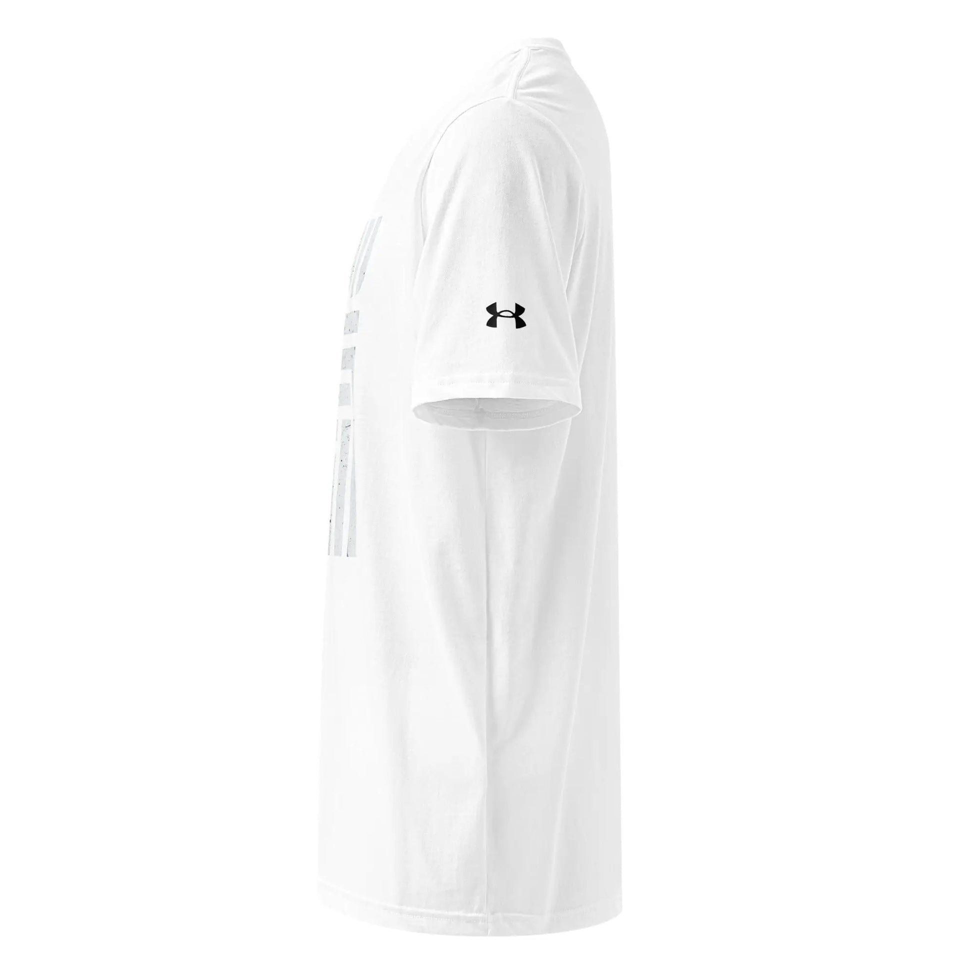 Under Armour athletic T-shirt in white with black logo on sleeve