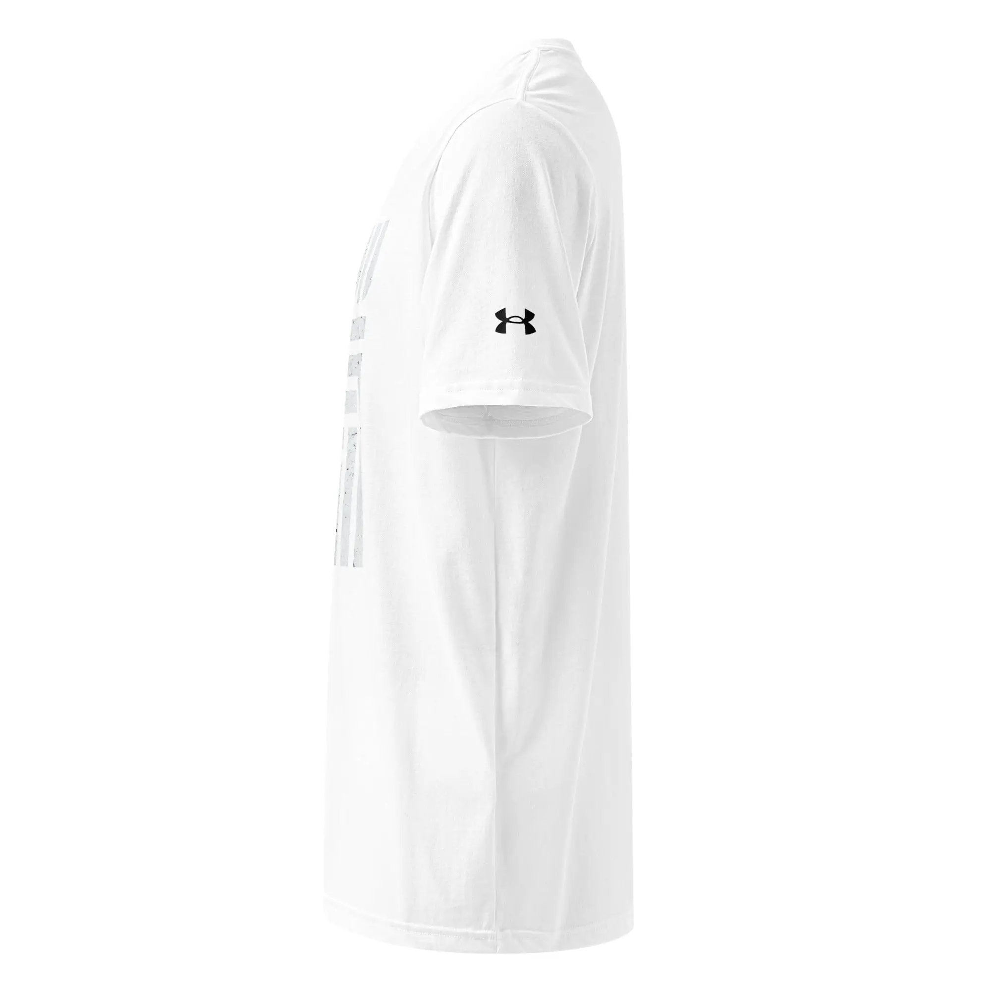 Under Armour athletic T-shirt in white with black logo on sleeve