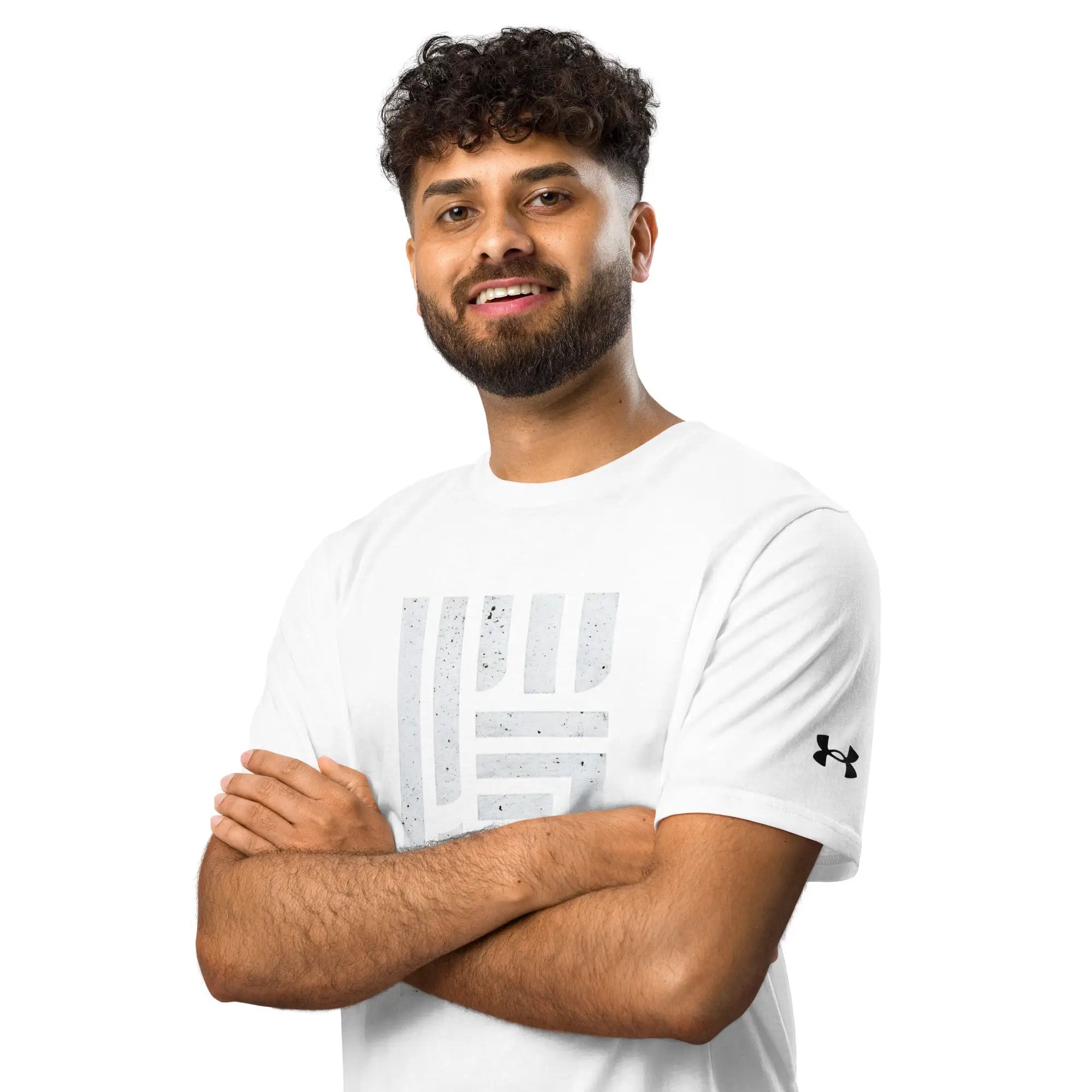 Under Armour athletic t-shirt, white with visible UA logo on sleeve