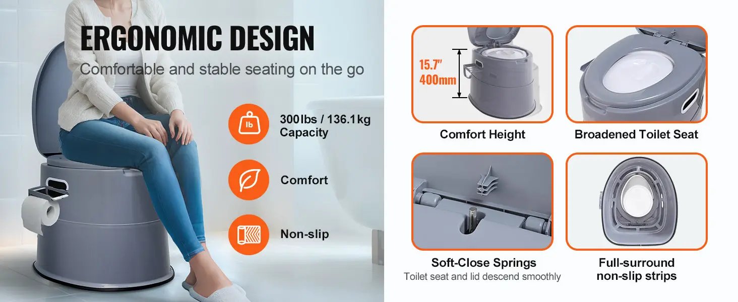 Portable camping toilet by Simples Market, gray ergonomic design with 300lb capacity