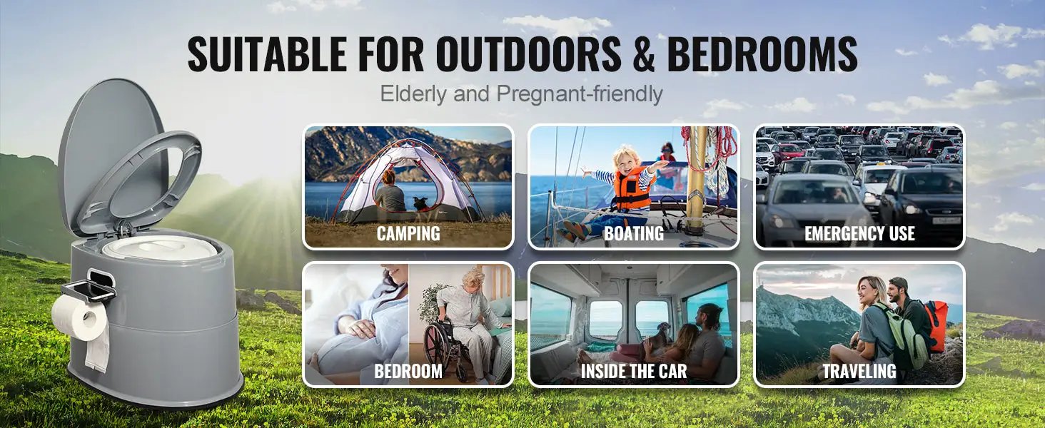 SucceBuy portable camping toilet in gray with detachable inner bucket for outdoor travel