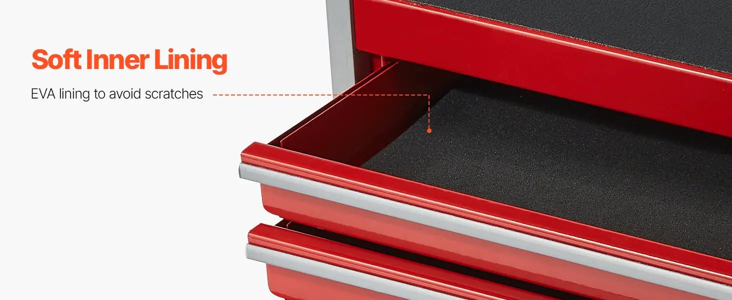 Simples Market red metal tool box with 5-drawer design and black interior