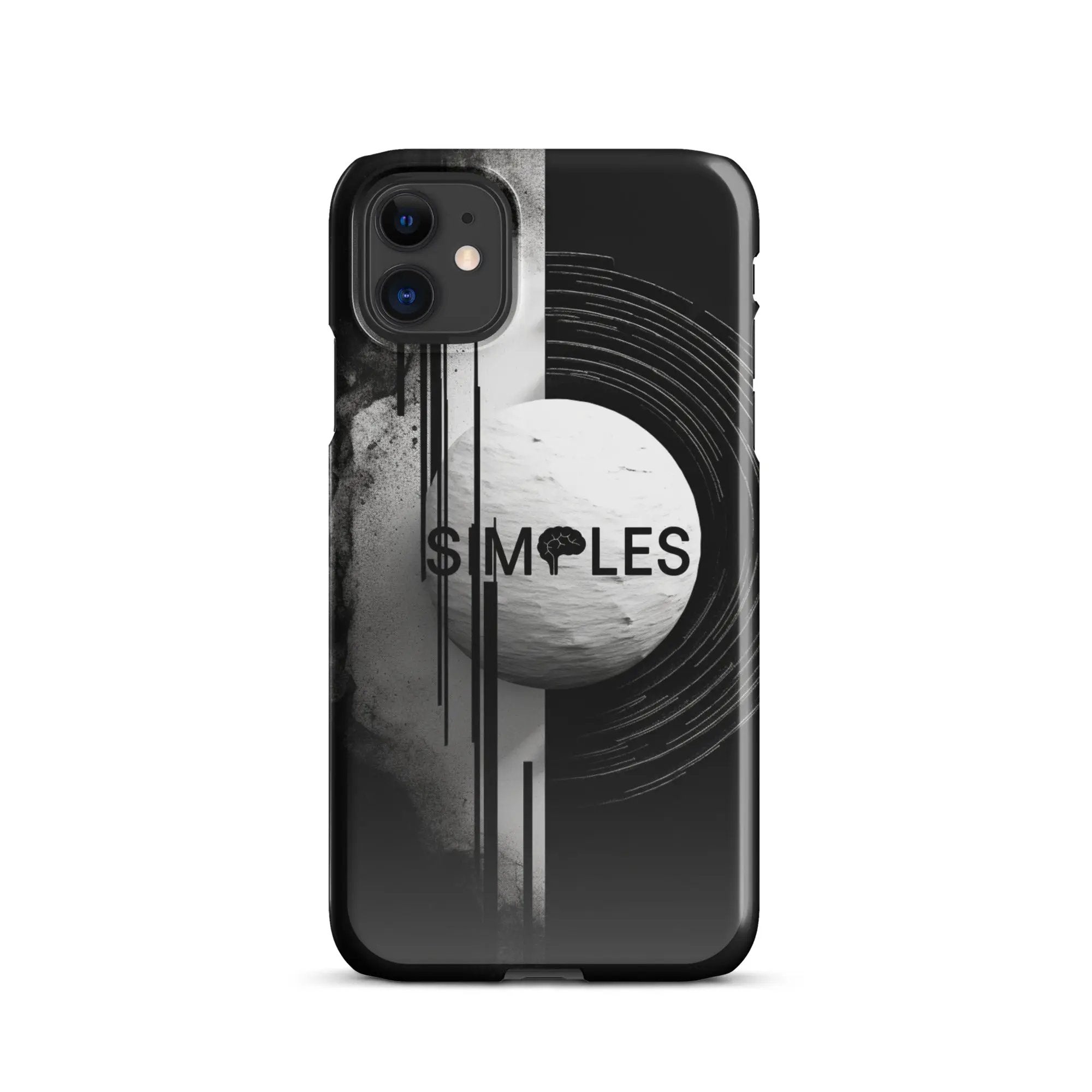 Snap case for iPhone by Simples Market; black case with grayscale abstract arc design.
