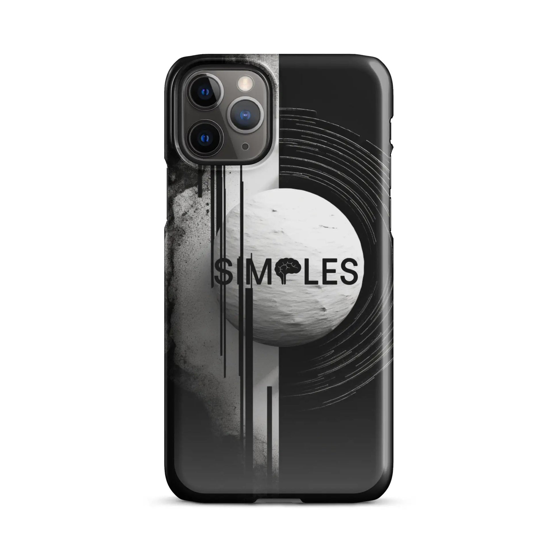 Snap case for iPhone by Simples Market; black with abstract grayscale art design.