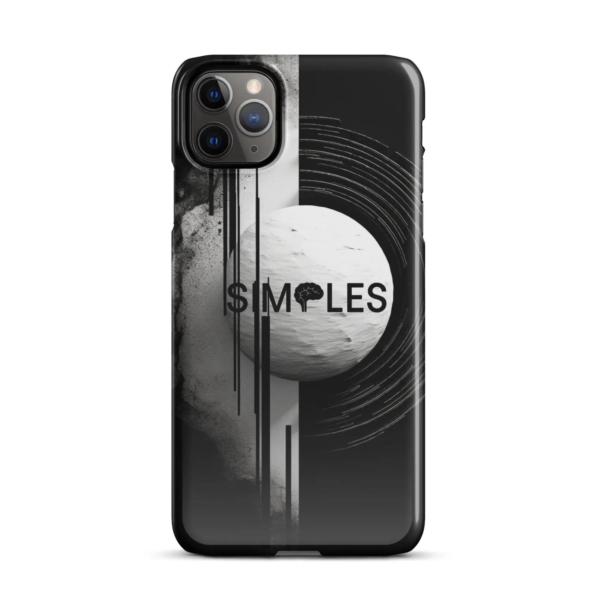 Simples Market Snap case for iPhone in black with abstract grayscale art and circular swirl pattern