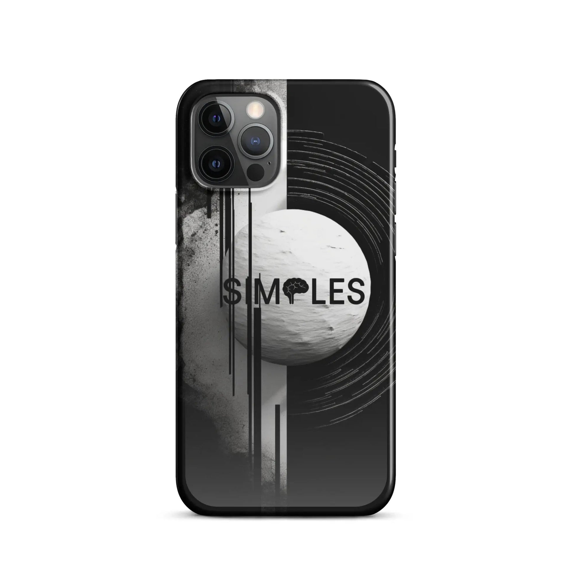 Snap case for iPhone by Simples Market; black with grayscale abstract circular graphic.