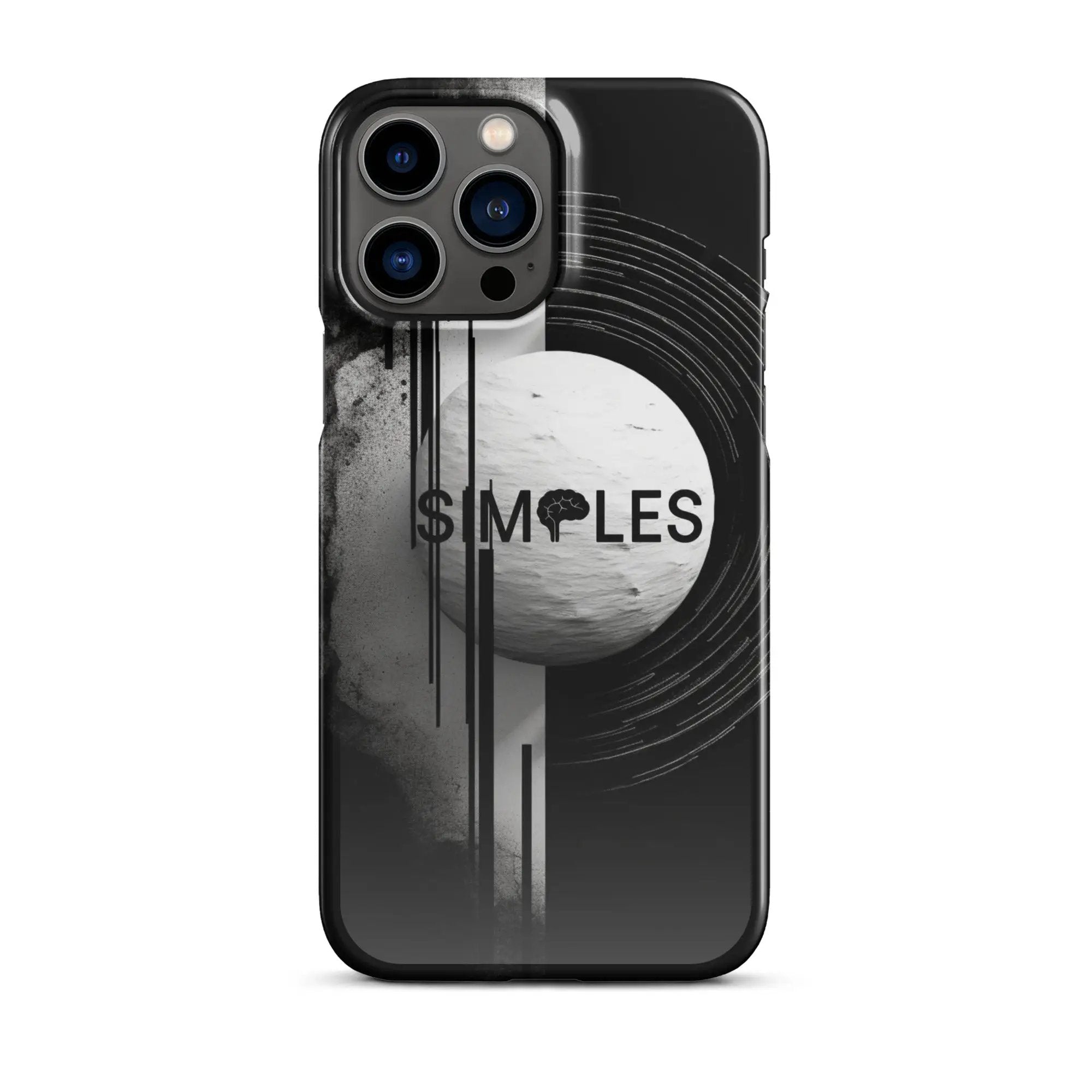 Snap case for iPhone by Simples Market; black graphic design with white circle and concentric rings.