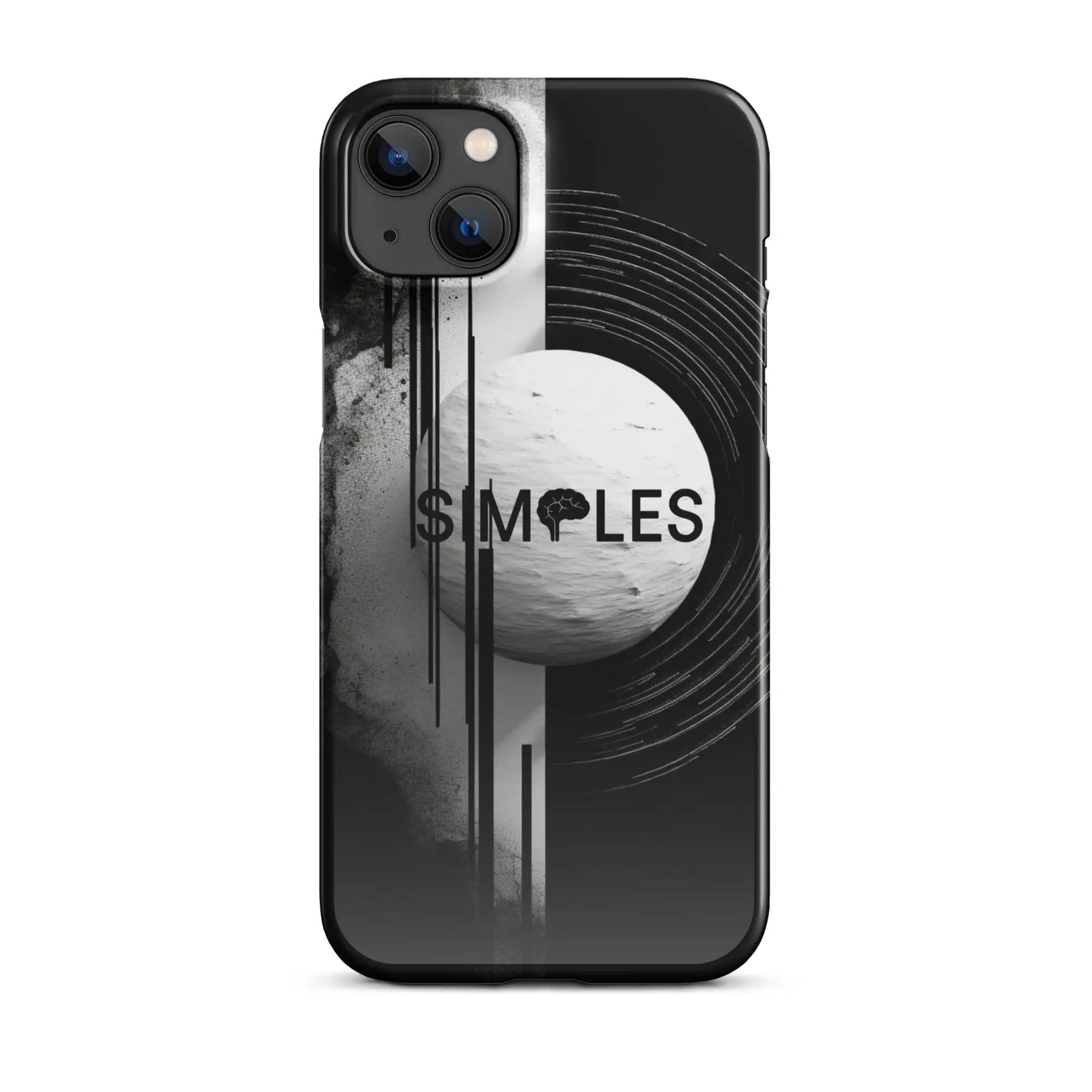 Snap case for iPhone by Simples Market in black with abstract grayscale planet and ring motif