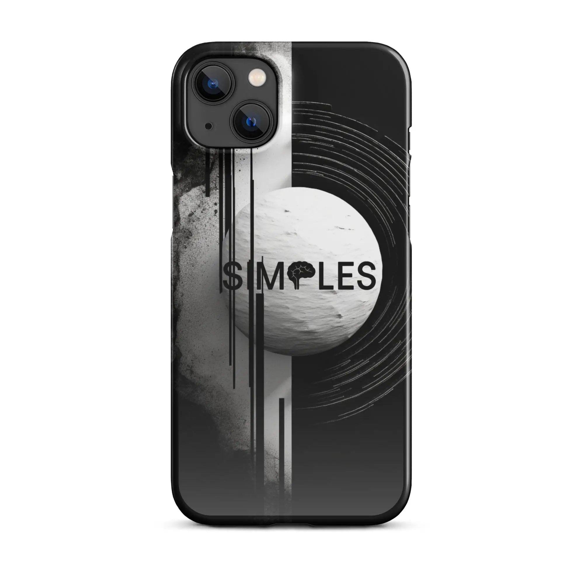 Snap case for iPhone by Simples Market in black with abstract grayscale planet and ring motif