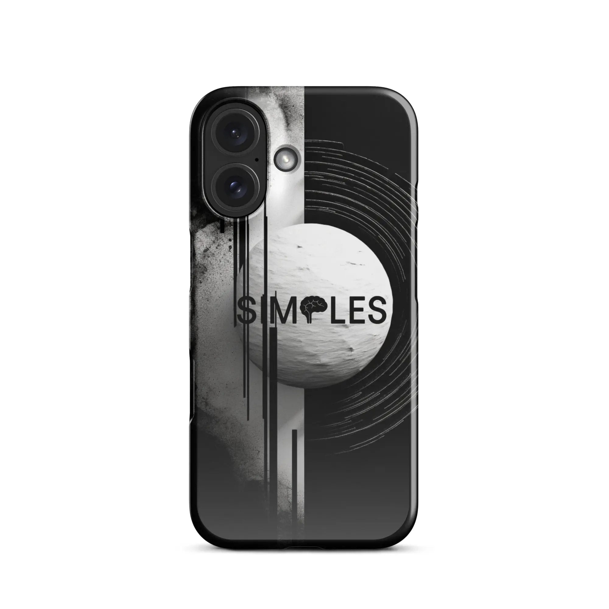 Snap case for iPhone by Simples Market; black case with grayscale abstract artwork.