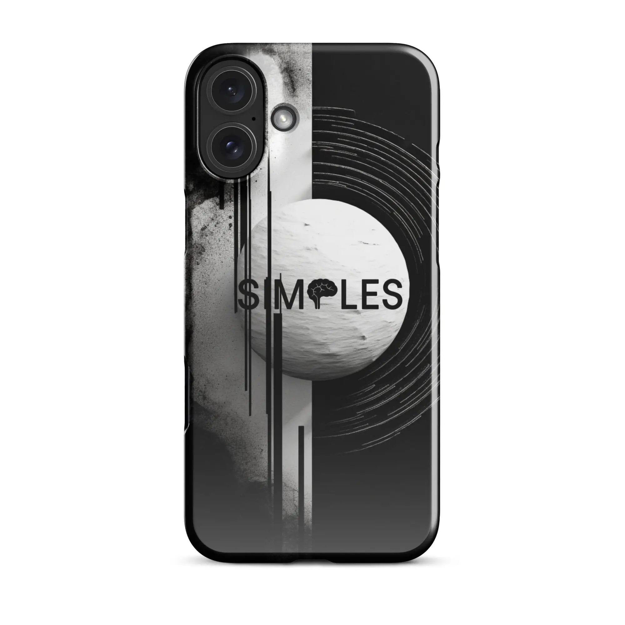 Snap case for iPhone by Simples Market; black case with grayscale abstract circular design.