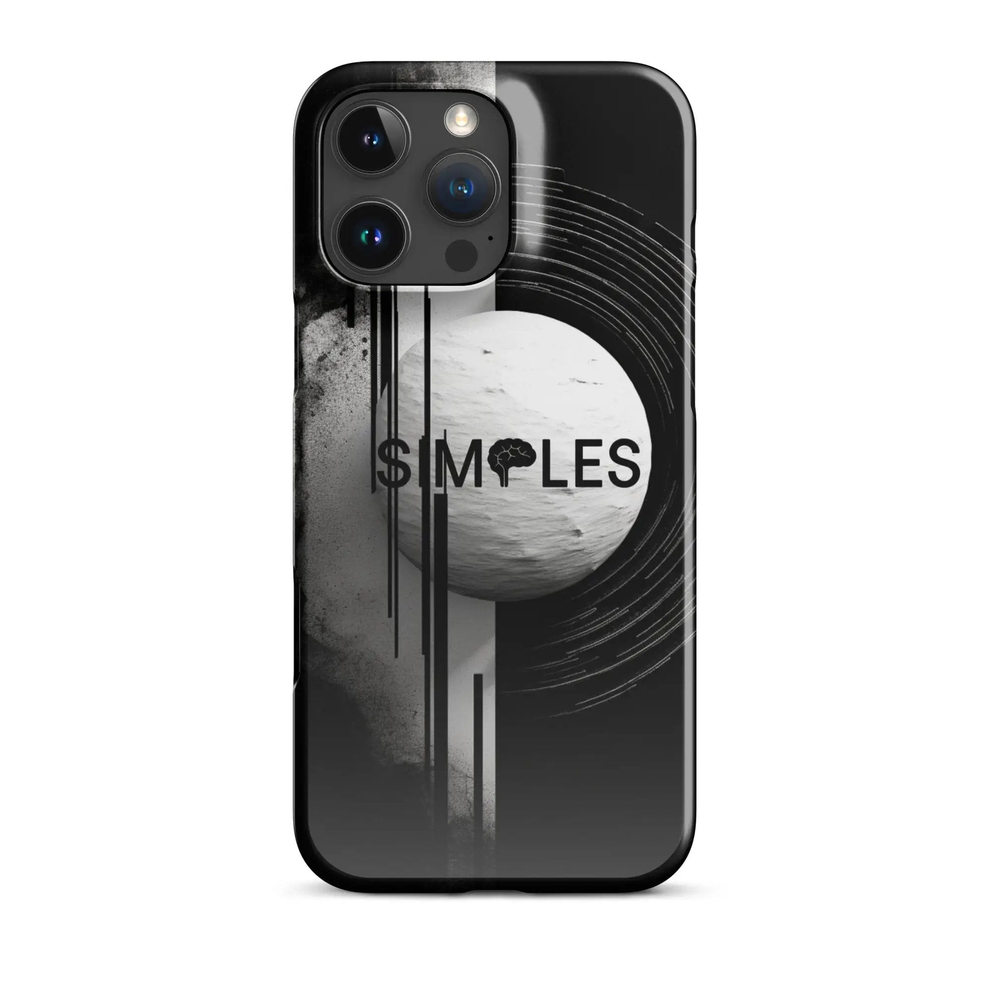 Snap case for iPhone by Simples Market, black abstract design with circular motifs.