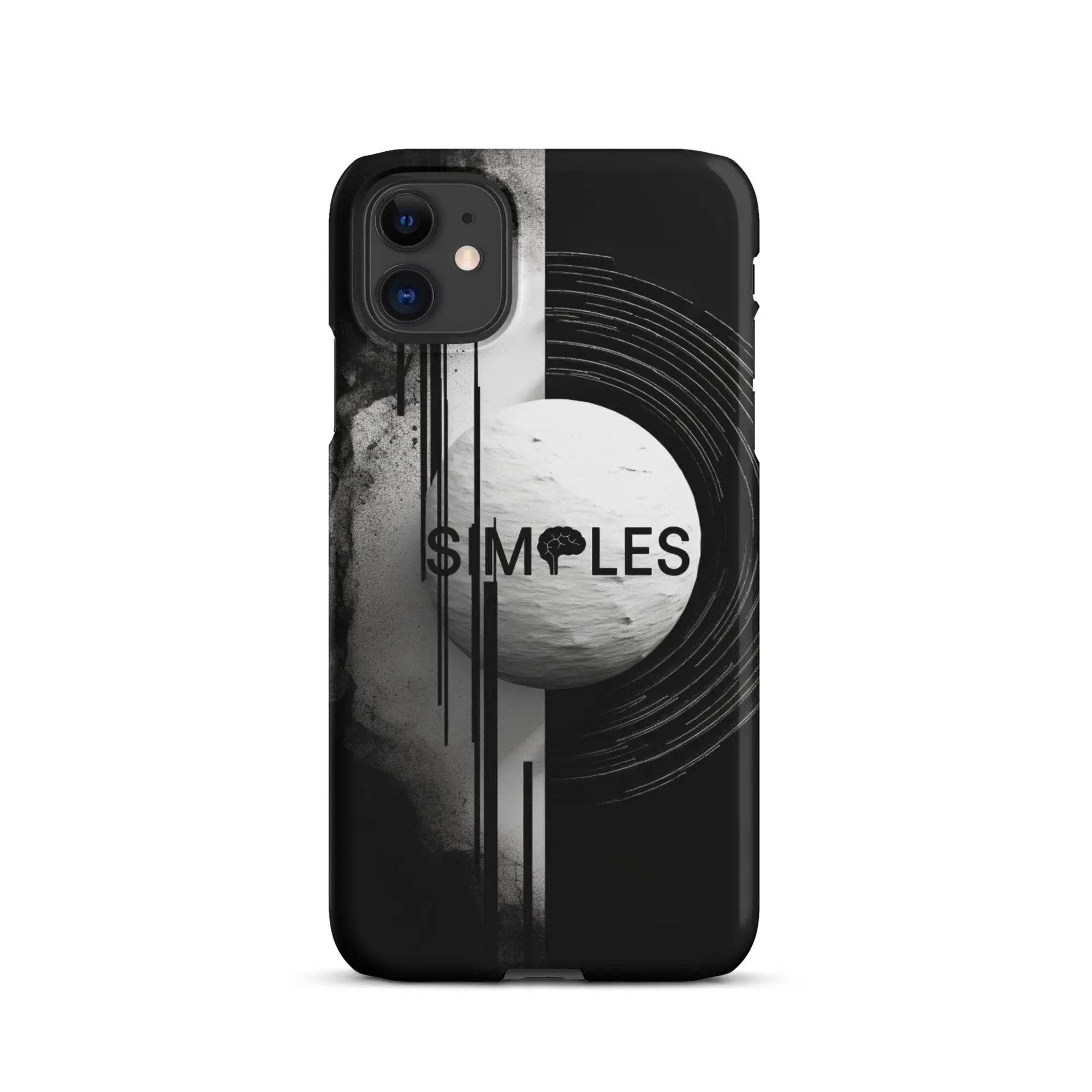 Snap case for iPhone by Simples Market, black with abstract white circle and vertical stripe design