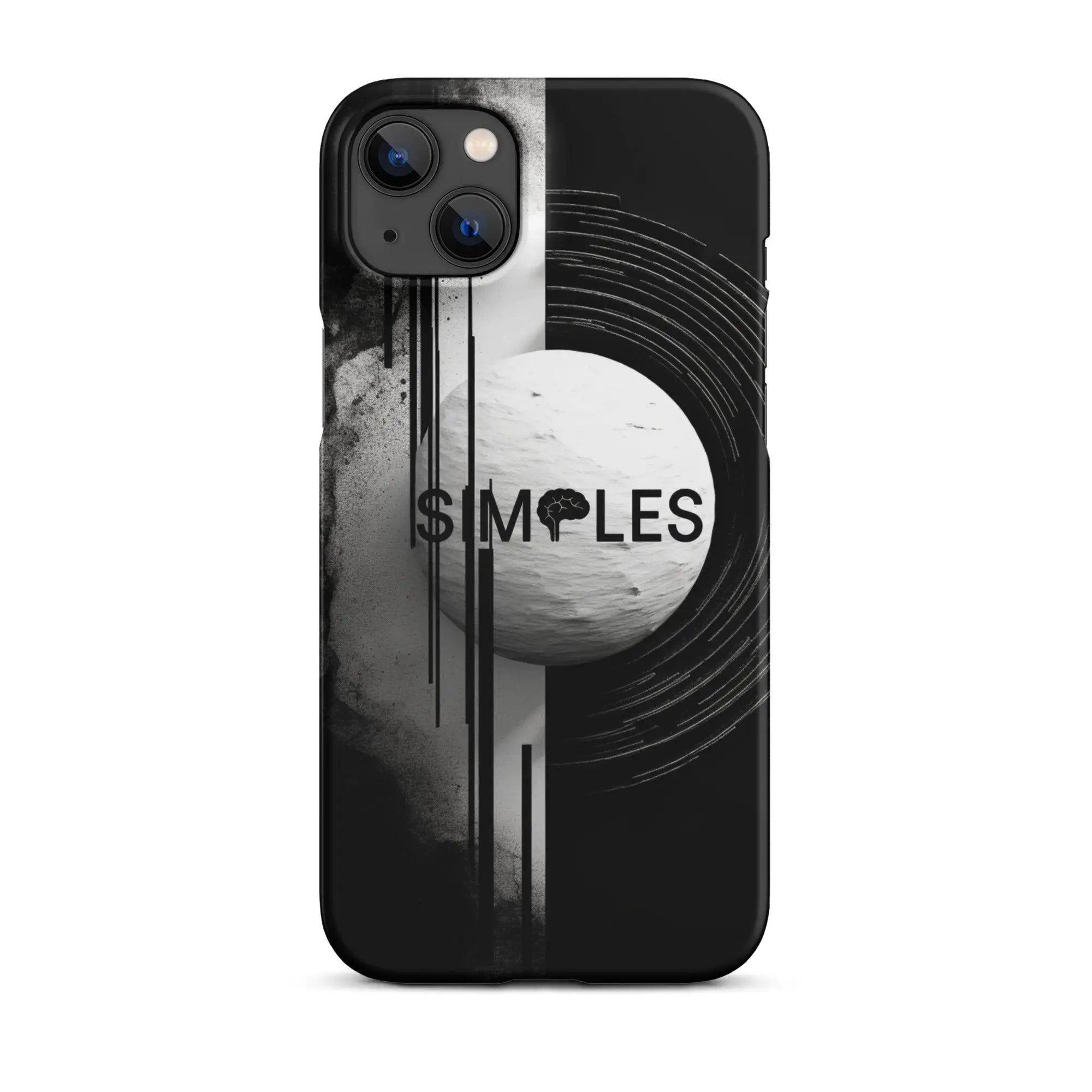 Snap case for iPhone by Simples Market, black with abstract grayscale artwork.