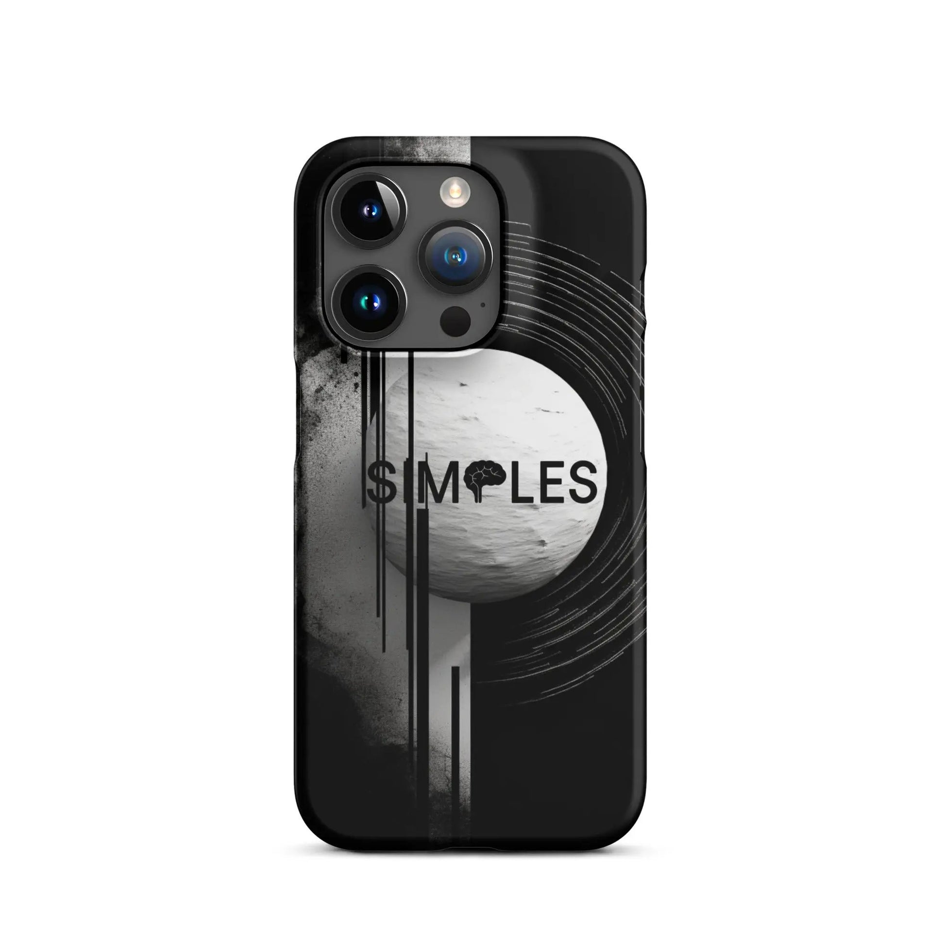 Snap case for iPhone by Simples Market in black with abstract circular design.