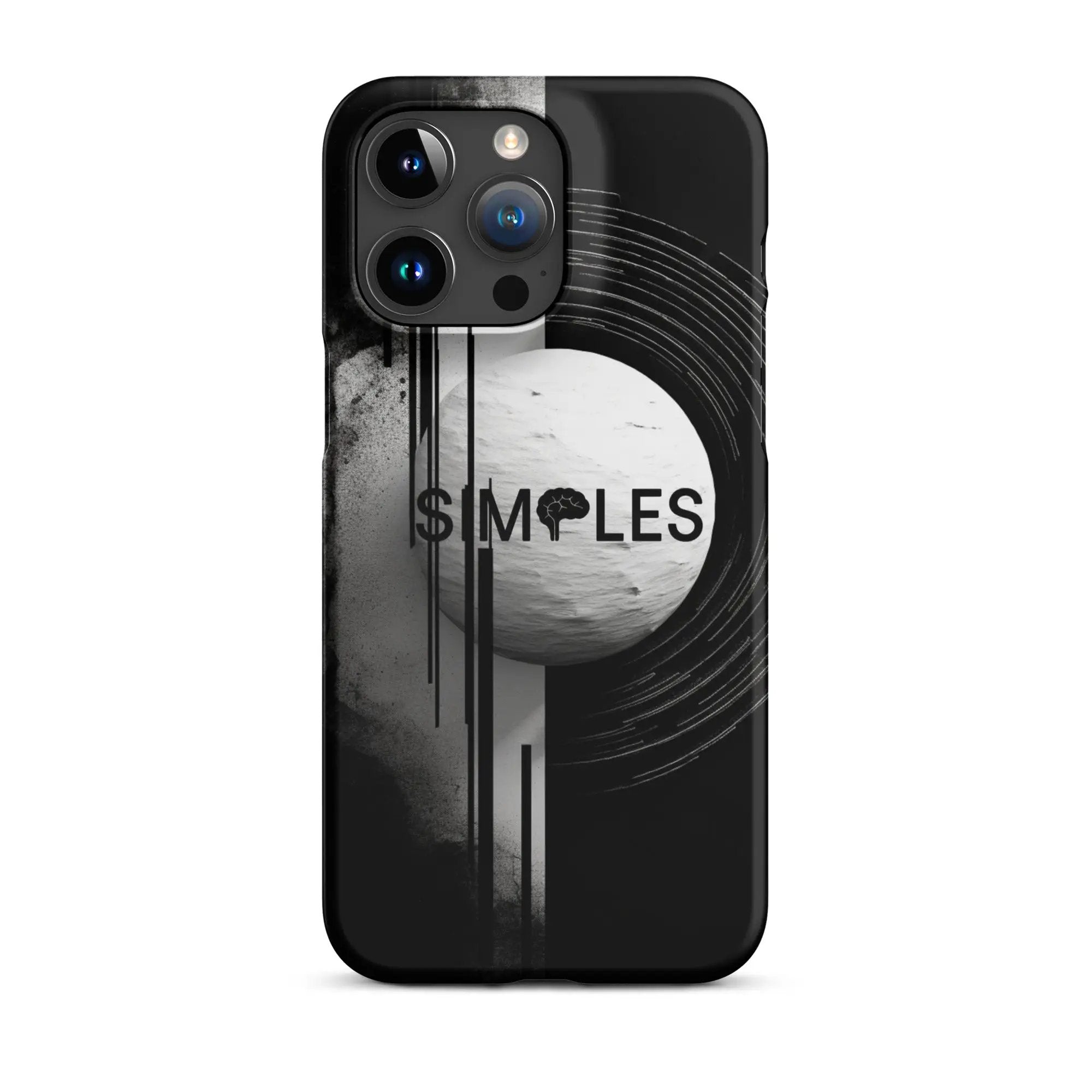 Snap case for iPhone by Simples Market; black case with abstract white circle and line pattern