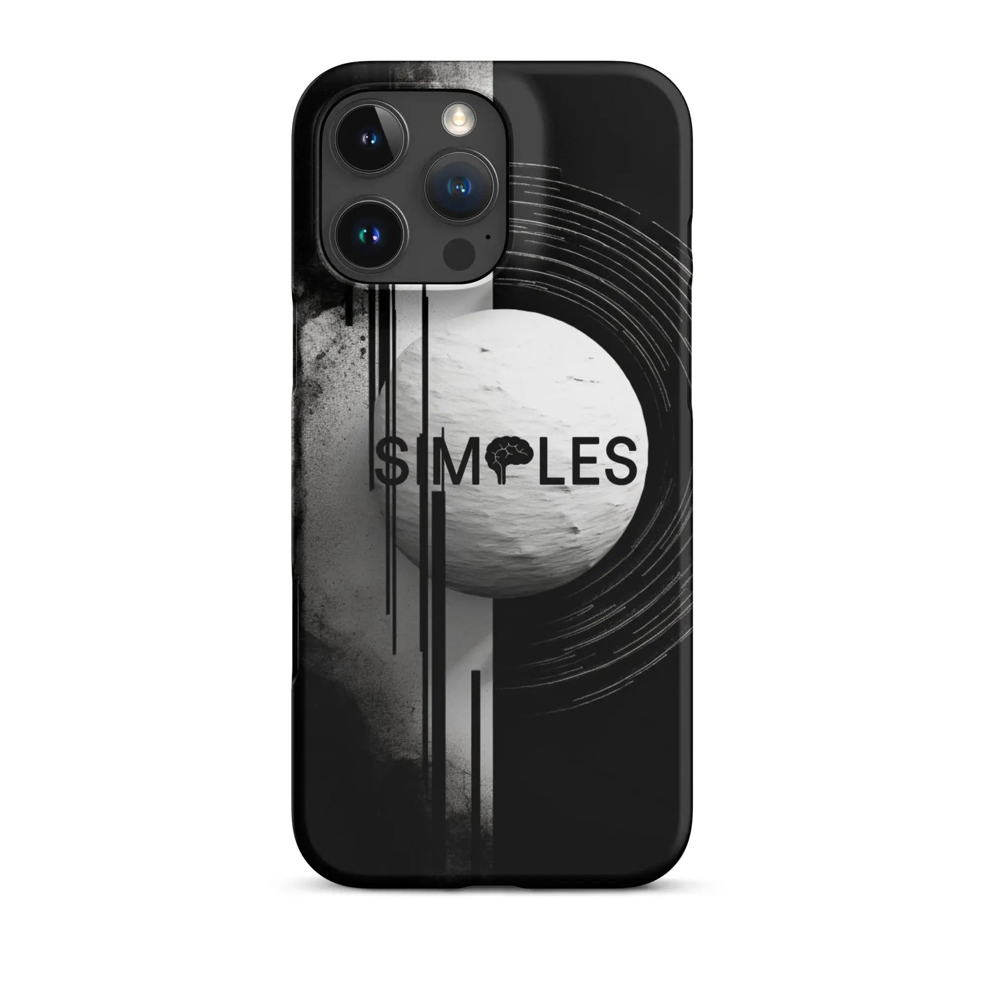 Snap case for iPhone by Simples Market in black with abstract space-themed design.