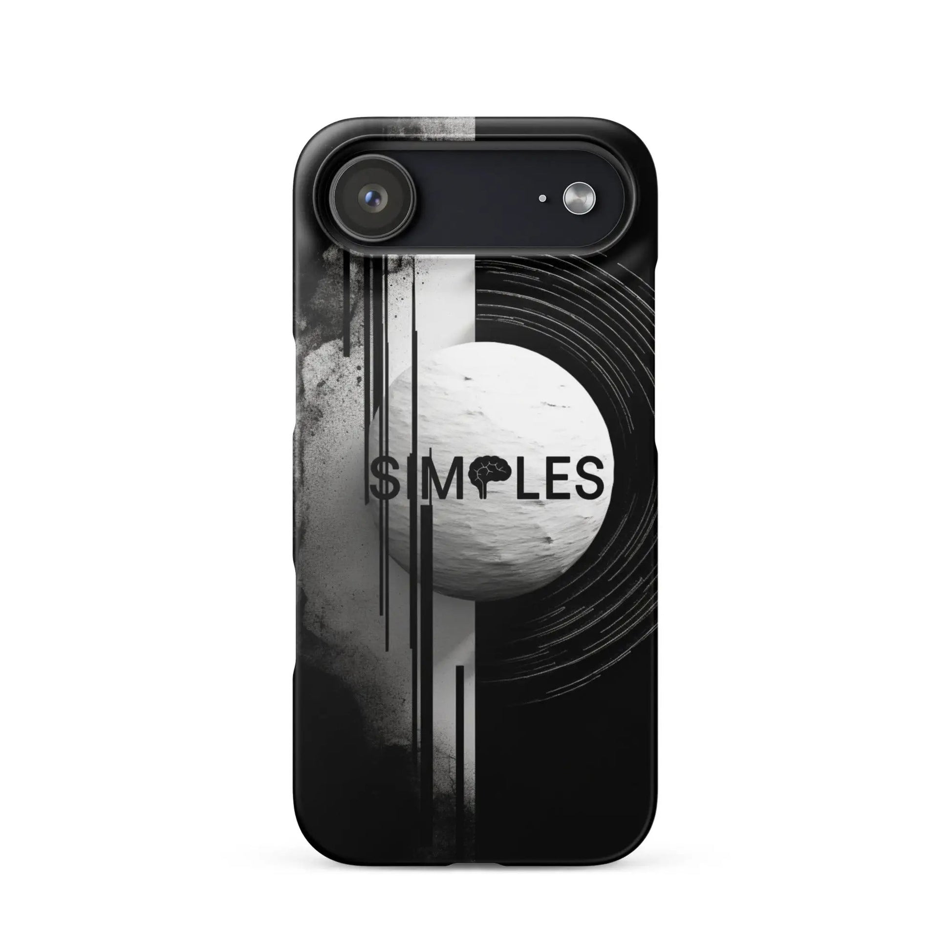 Snap case for iPhone by Simples Market; black case with gray abstract graphic art