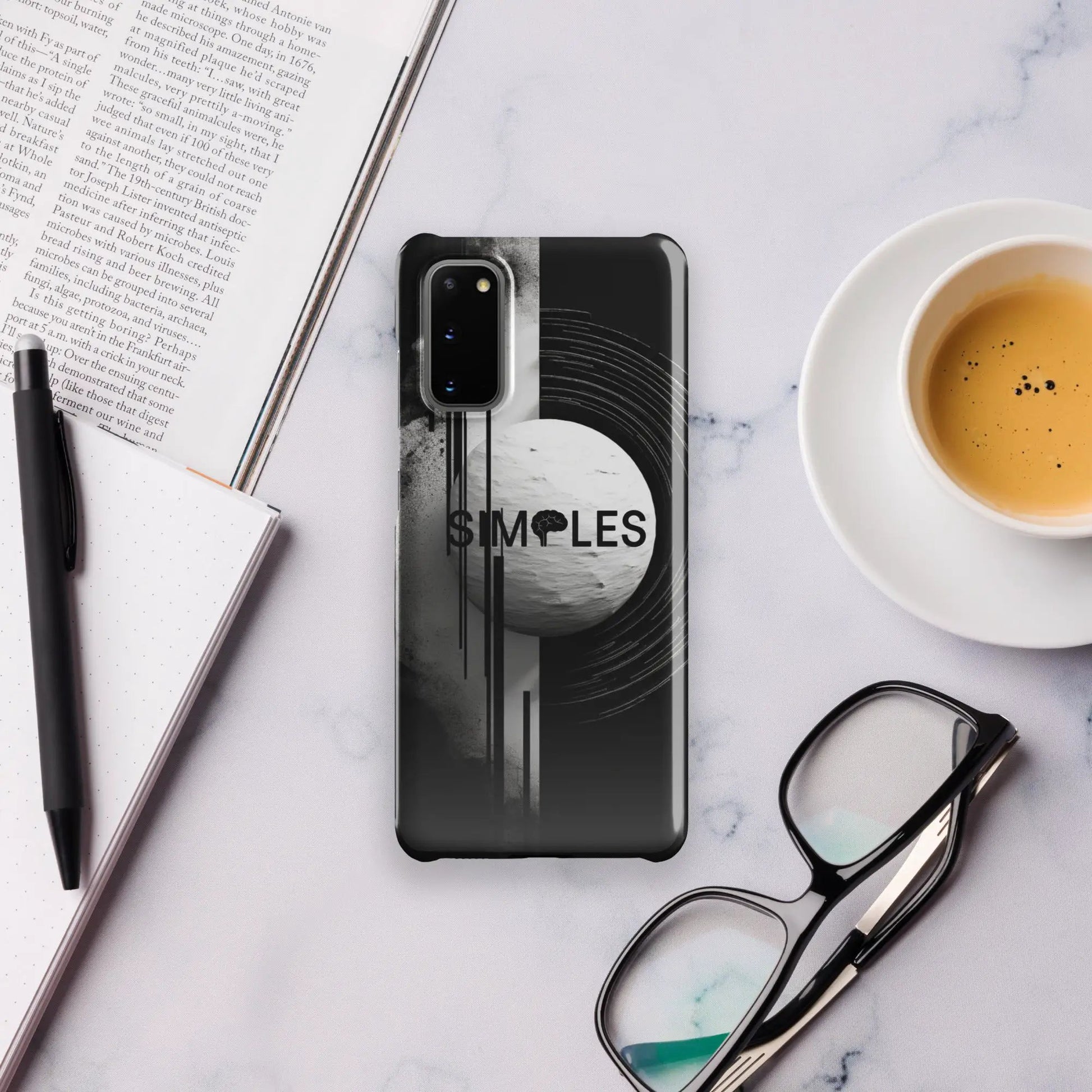 Snap case for Samsung by Simples Market; black phone case with grayscale graphic design.