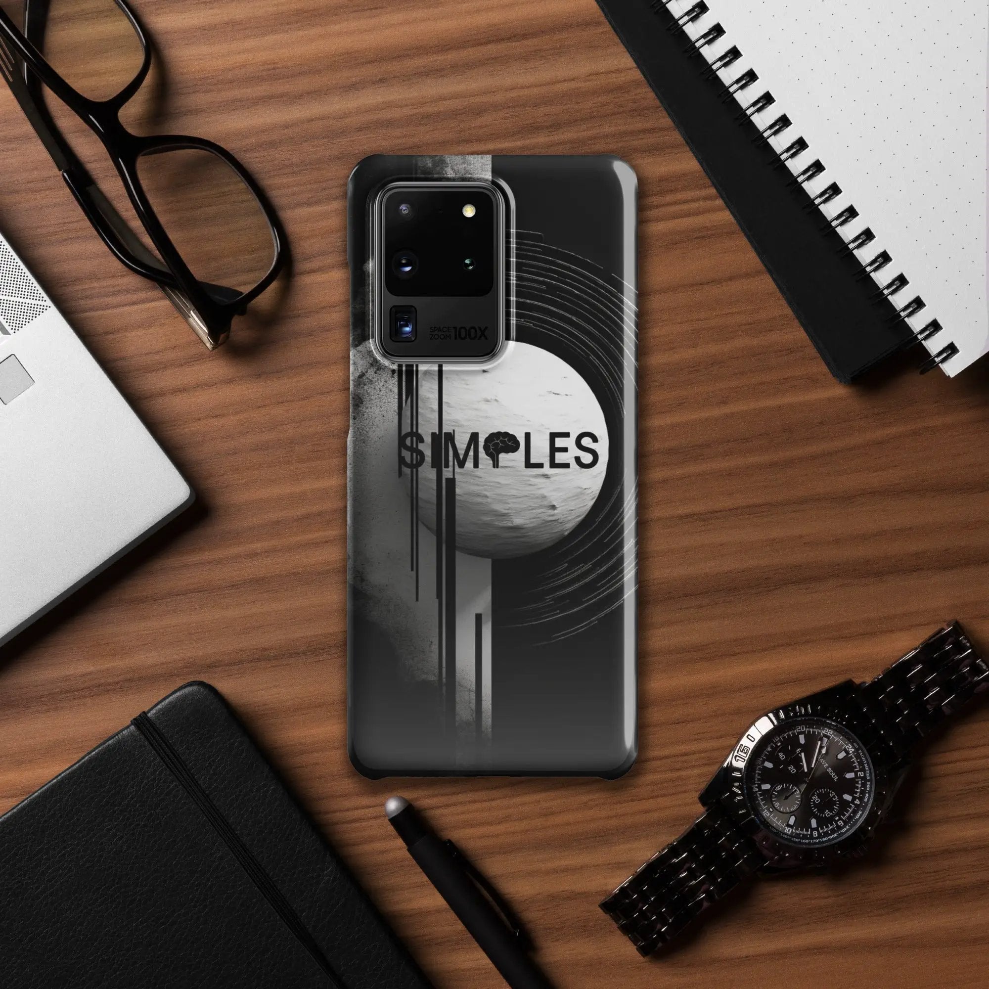 Snap case for Samsung phone by Simples Market; black case with abstract graphic design.