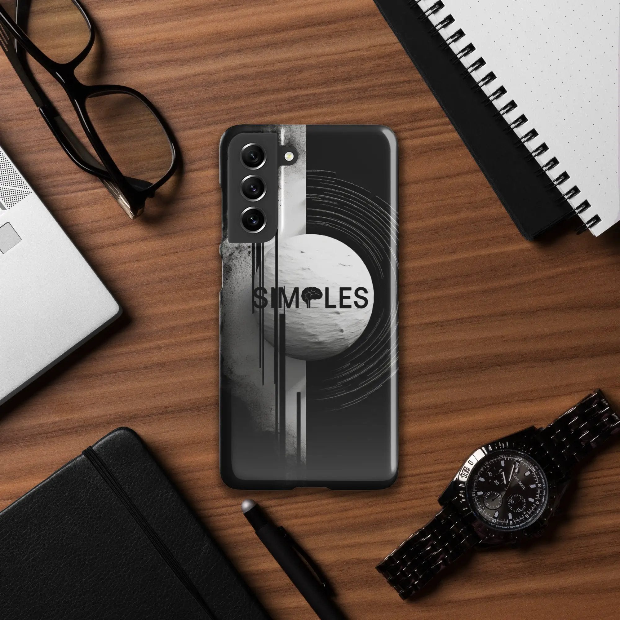 Simples Market Snap case for Samsung phone in black with a grayscale abstract graphic
