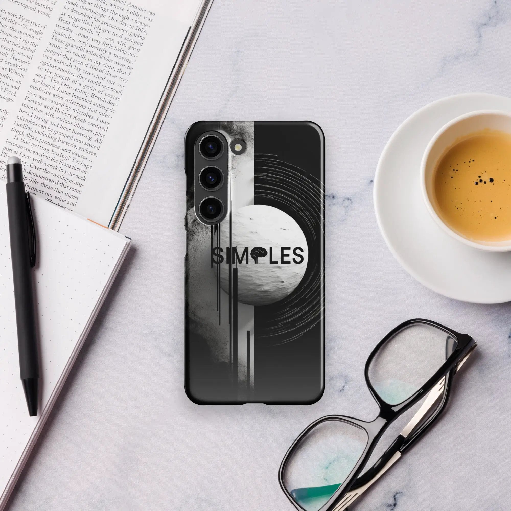 Snap case for Samsung by Simples Market; black with gray marble design.